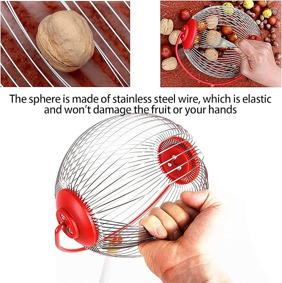 Nut Gatherer Roller, Nuts Collector Tool, Nut Harvester Ball Picker, with Storage Bag, Stainless Steel Ball, Aluminum Pole Extendable, for Walnuts, Acorns, Golf Balls
