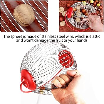 Nut Gatherer Roller, Nuts Collector Tool, Nut Harvester Ball Picker, with Storage Bag, Stainless Steel Ball, Aluminum Pole Extendable, for Walnuts, Acorns, Golf Balls