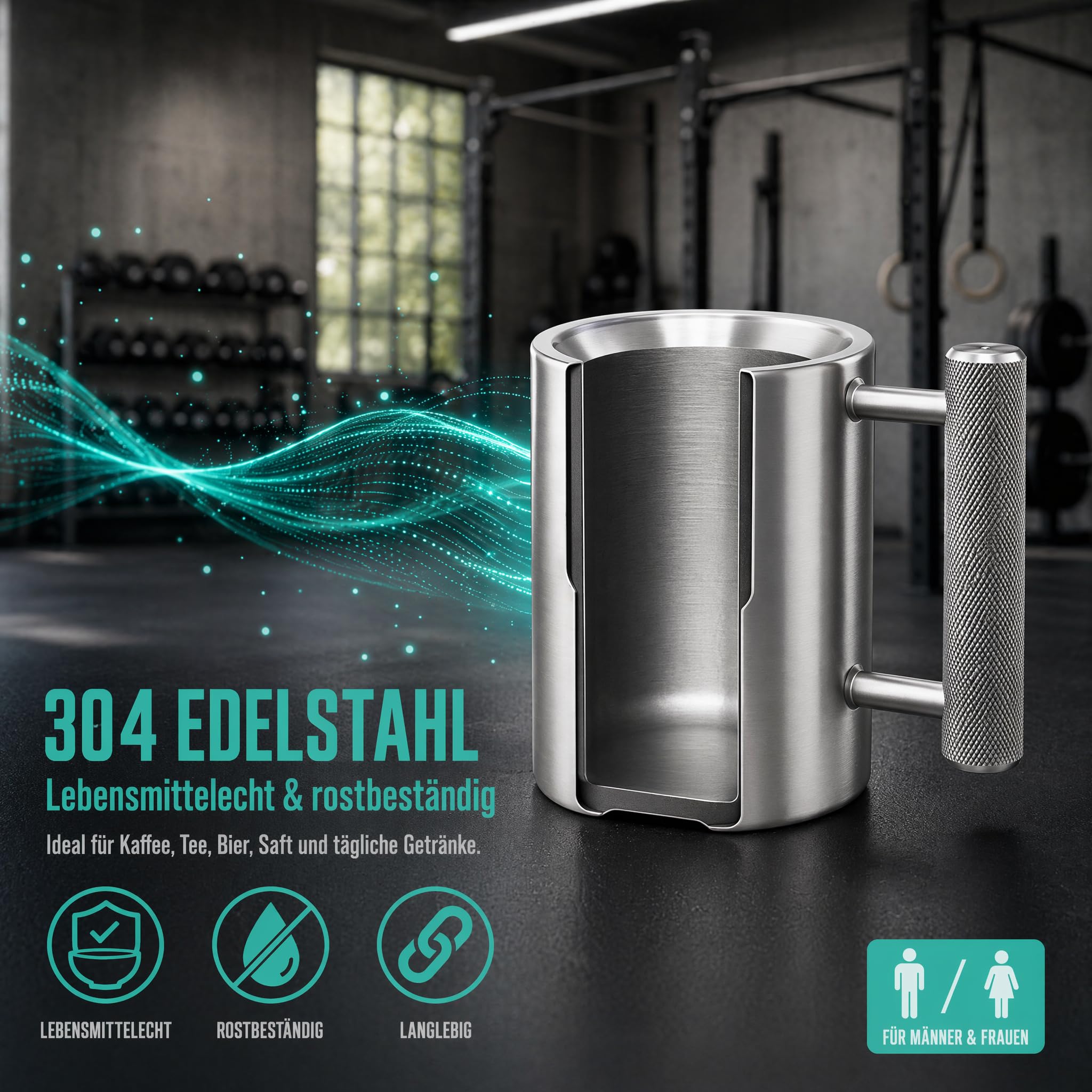 Edelstahl Tasse Schwerer Becher 10 kg, Kurzhantel Kaffeetasse aus Edelstahl 304, Hantel Wasserbecher 400ml, Fitness Sport Wasserbecher für Gym Workout, Lustiger Kaffeebecher Geschenk, Silber