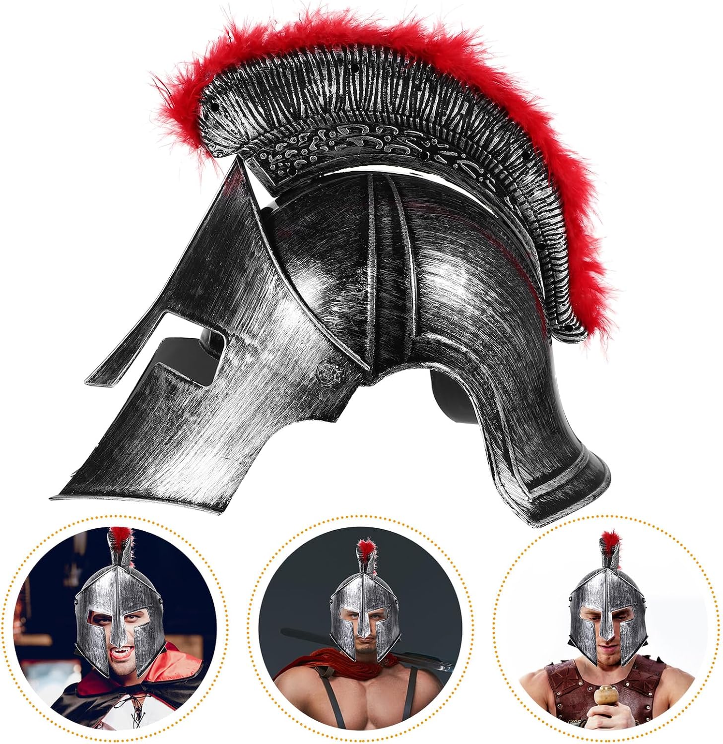 Roman Soldier Helmet with Red, Silver Warrior Cosplay Helmet for Adults, Men’s Roman Costume Accessory for Party and Halloween