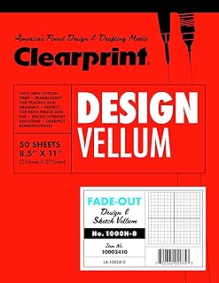 Clearprint 1000H Design Vellum Pad with Printed Fade-Out 8x8 Grid, 16 lb, 100% Cotton, 8-1/2 x 11 Inches, 50 Sheets, Translucent White (10002410), Clear