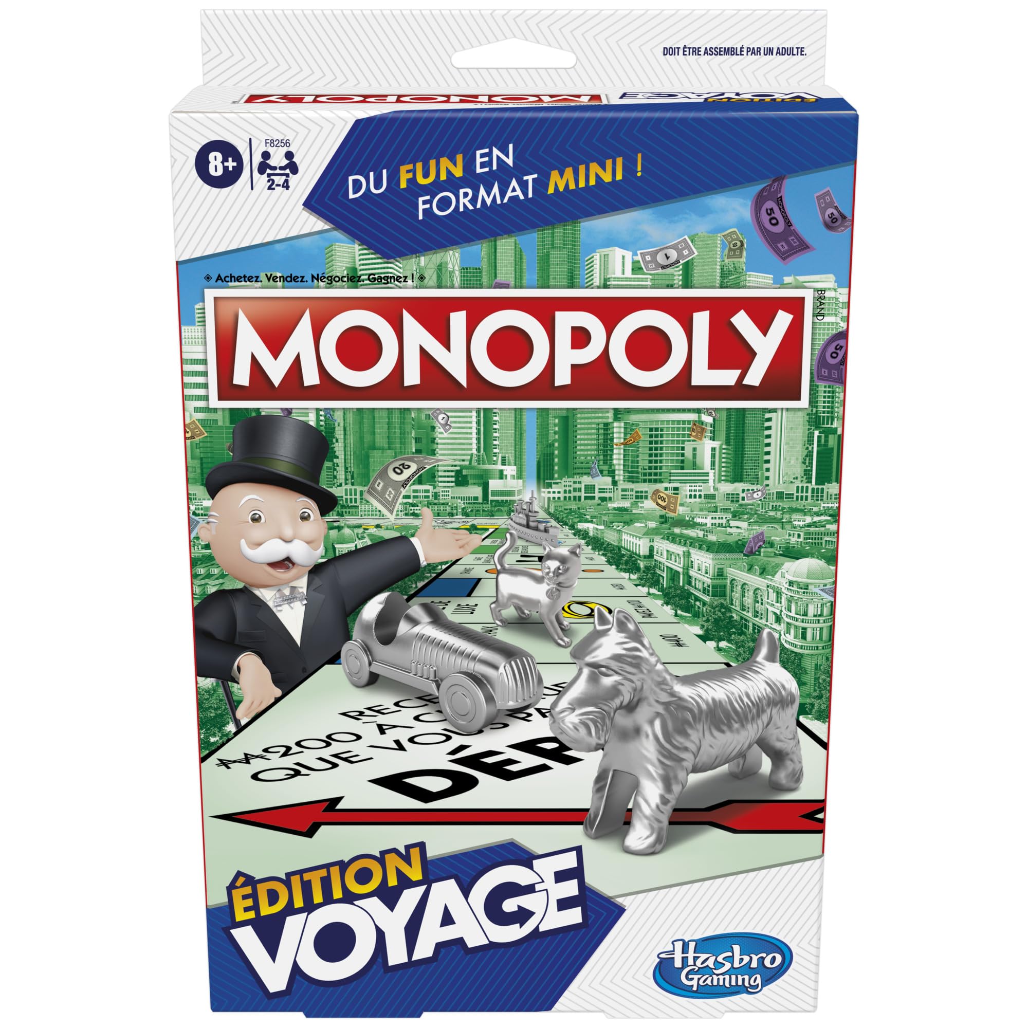 Monopoly Reise-Edition, tragbares Spiel für 2-4 Spieler, Reisespiel für Kinder ab 8 Jahren (französische Version)