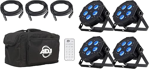 ADJ Products Mega LAT Hex pak Mega Flat Hex Pak Iluminación LED, negro y LTS-6, trípode de lata par, soporte de metal asequible con barra