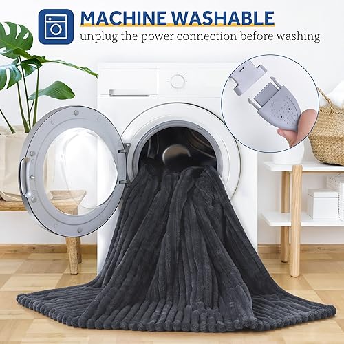 Miniatura 7 de SEALY Manta eléctrica tamaño Queen, franela suave acanalada a sherpa, manta térmica reversible con doble control, 10 ajustes de calor y 1 a 12 horas