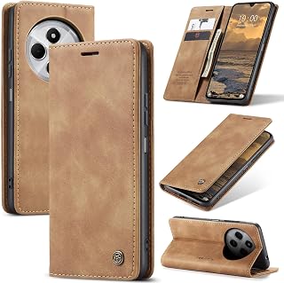 KeeFos 手机壳 Xiaomi Redmi 14C 5G 对应 、手册式、钱包型、Xiaomi Redmi 14C用 手册式 盖 、卡片收纳钱包型、内置磁铁、 智能手机壳 套、TPU耐冲击、磁铁 支架功能、全面保护、薄型、手工制作 高级PU 皮革壳、手册式壳 Xiaomi Redmi 14C 5G用 棕色