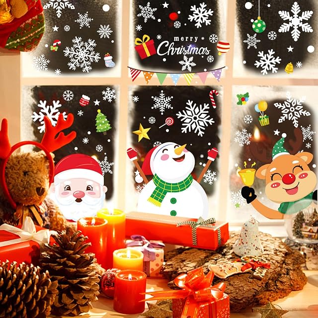 Fesoar Christmas Window Stickers 255 PCS Christmas Window Decorations Xmas Window Stickers Snowflake Window Stickers Merry Christmas Window Decals (Christmas P2)