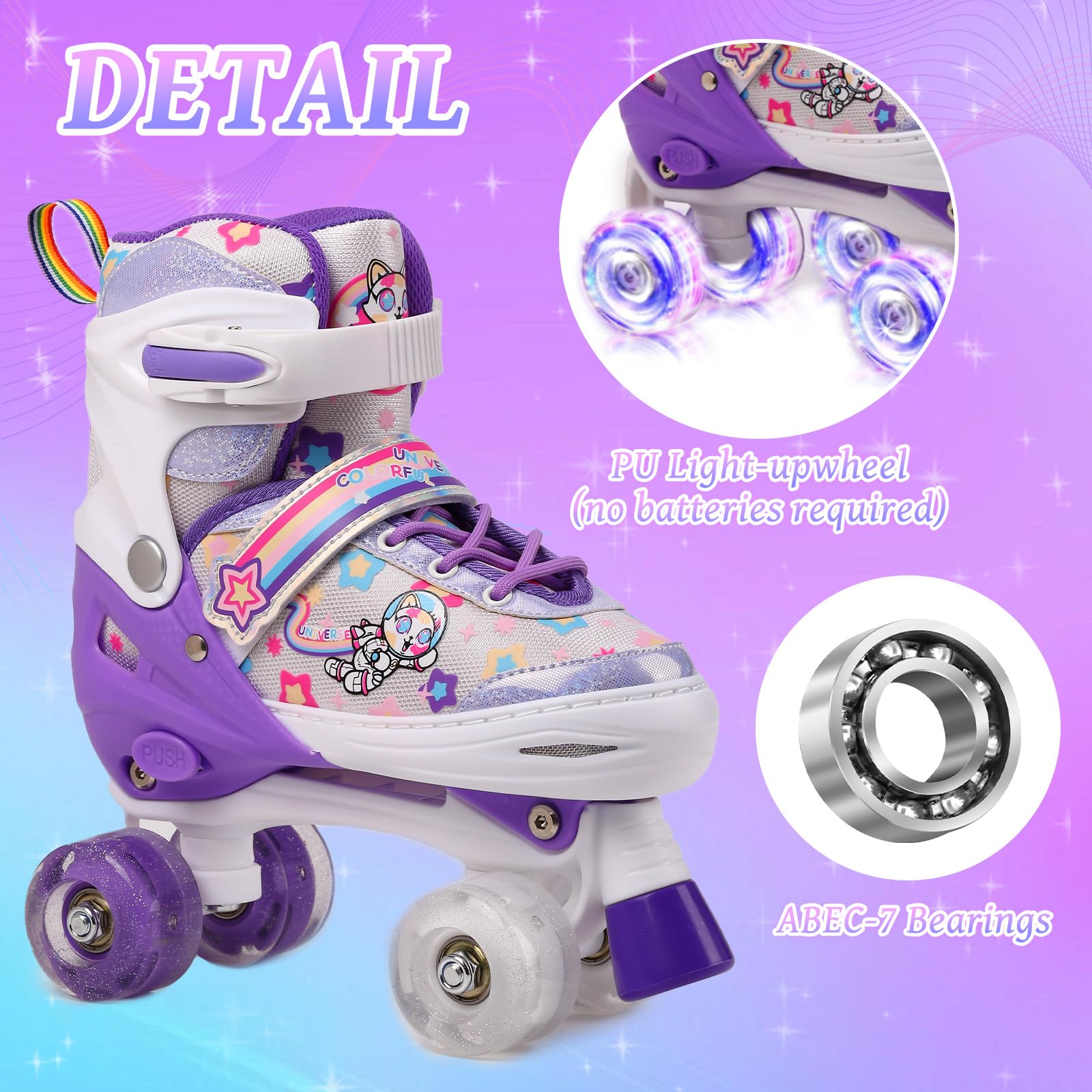 Rollschuhe Kinder, Rollschuhe für Mädchen und Anfänger, 4 Größen Verstellbar Rollerskates mit Leuchtenden Rollen atmungsaktivem Obermaterial für Weihnachts und Geburtstags Geschenke
