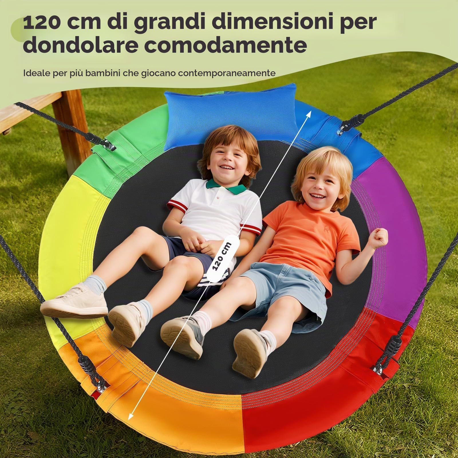 Altalena a nido d'ape da 120 cm, portata fino a 300 kg, con cuscino, per interni ed esterni, per bambini e adulti