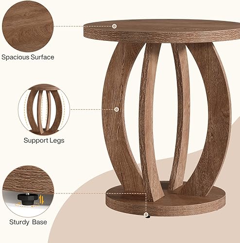 Miniatura 8 de Tribesigns Mesa auxiliar, mesa auxiliar redonda con almacenamiento, mesita de noche de granja con mesa redonda, mesa auxiliar decorativa para sala