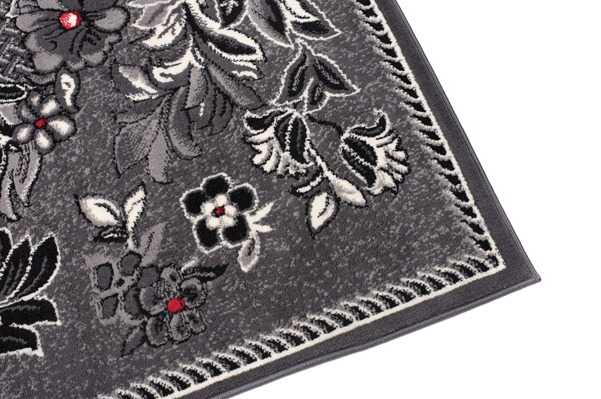 TAPISO Dream Alfombra de Salón Dormitorio Habitación Infantil Oficina Sala de Estar Diseño Moderno Rojo Gris Oscuro Negro Blanco Flores de Pelo Corto Suave 60 x 100 cm