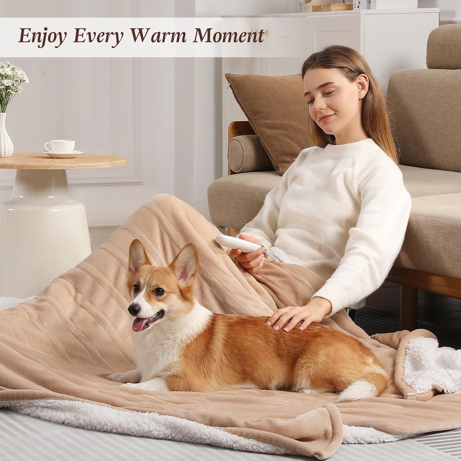 Electric Throw Blanket Heated Throw 50''x60'' - Washable Heated Blanket Throw for Office, Fast Heating & Overheat Protection Electric Heating Blanket, House Warming Gifts New Home (Beige) - Image 6