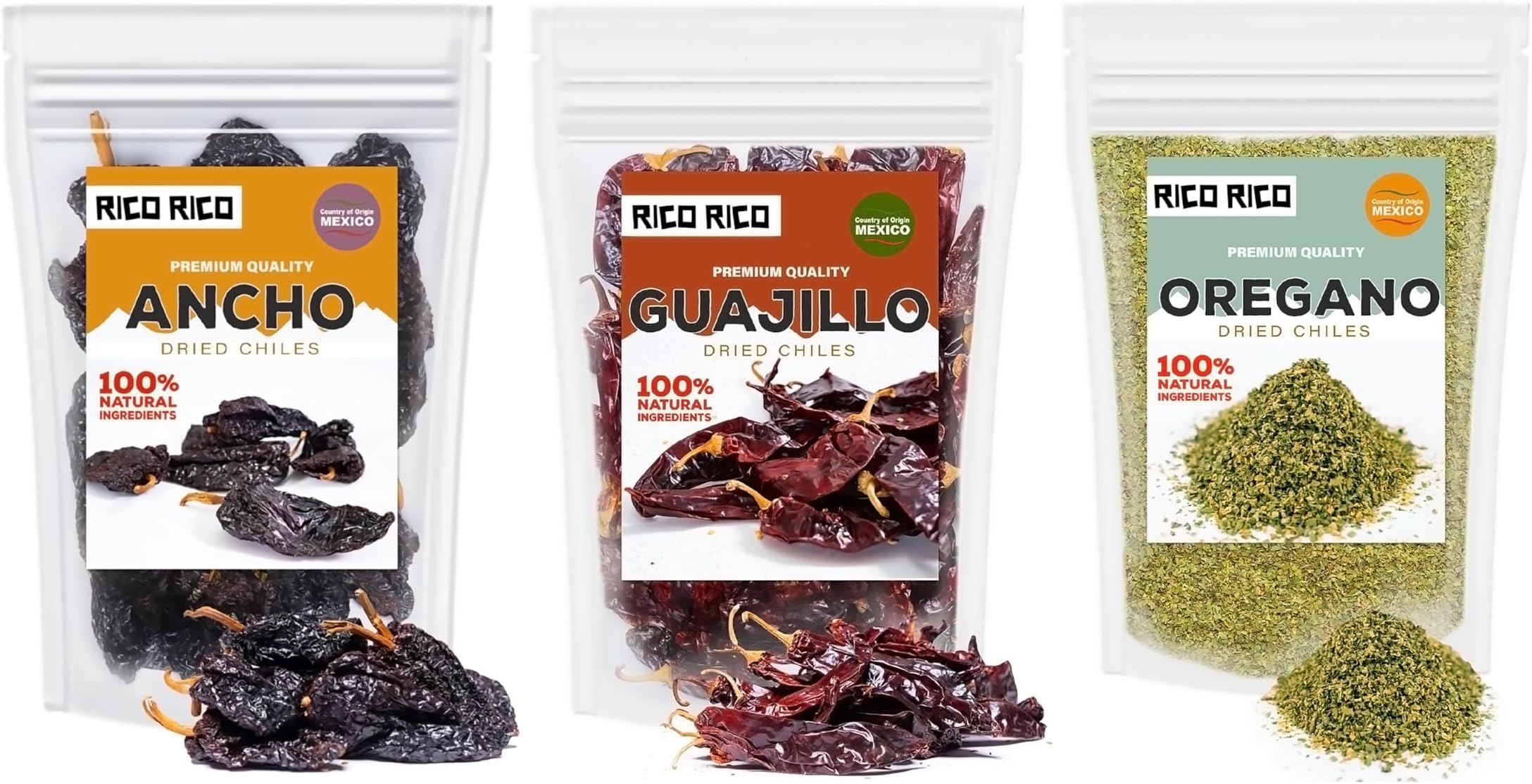 Dried Chile Peppers 3 Pack (12 Oz) - Mexican Cuisine - Ancho & Guajillo Chiles with Mexican Oregano, Essential for Authentic Mexican Recipes, Resealable Bags