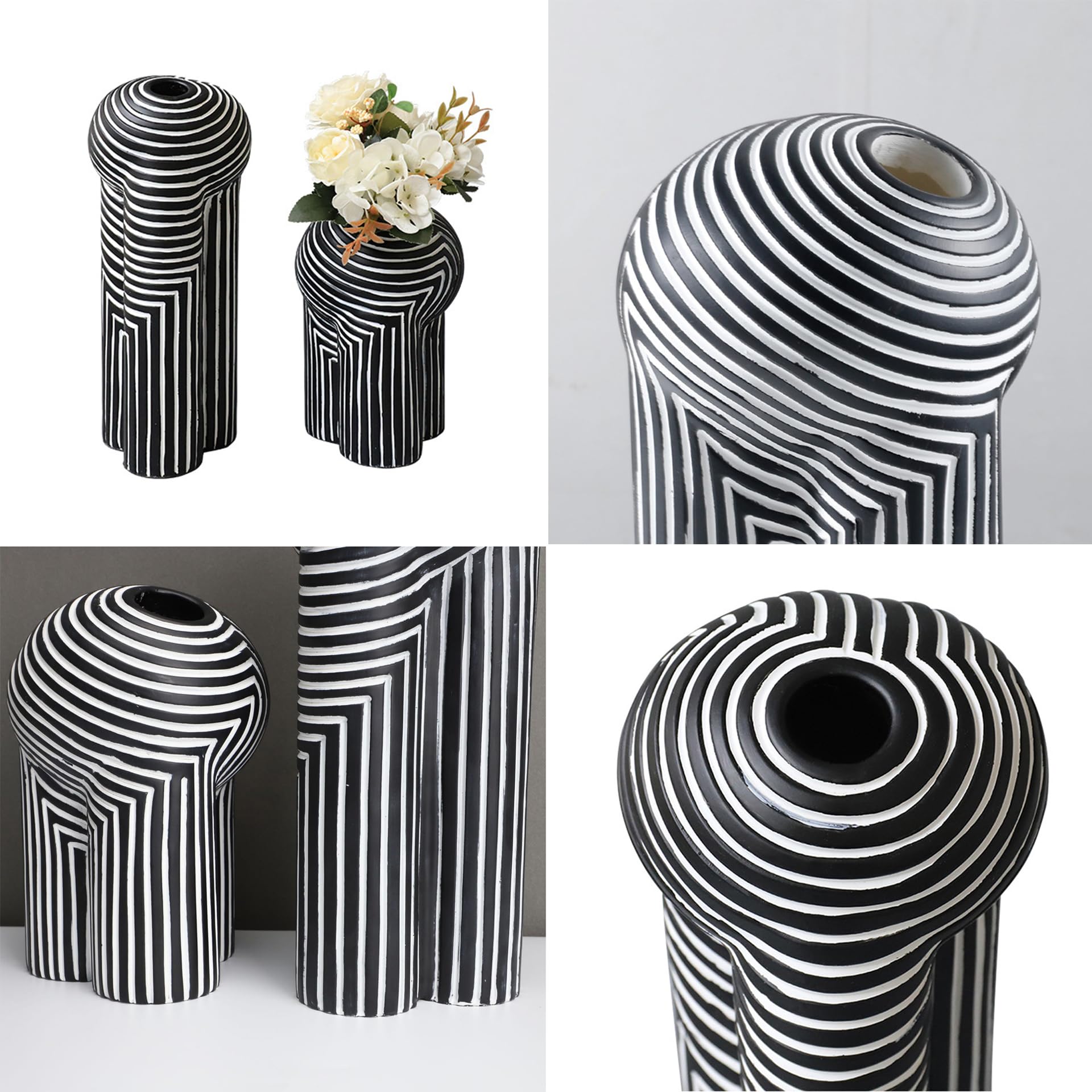 Keramik Vase, Deko Vasen Set, Schwarze Und WeißE Streifen Modern Blumenvase, Vases FüR Tischdeko, Room, BüRo, Eingang, Wohnzimmer,Small