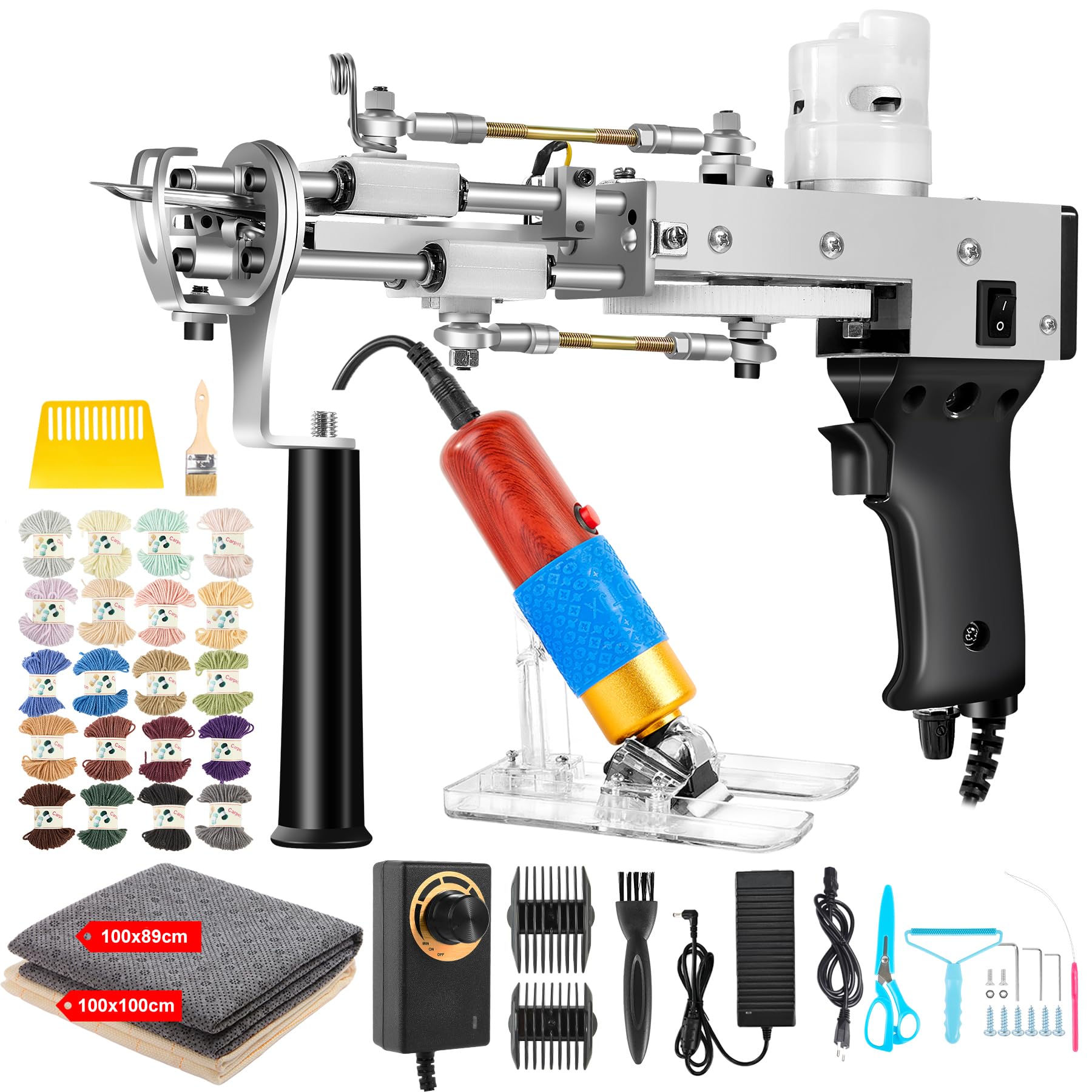 Vehipa Set di tufting con trimmer, 2 in 1 Cut Loop Pile Tufting Gun&Carving Clippers, Rug Maker Machine Starter Kit& Trimmer& Cloth& Yarn