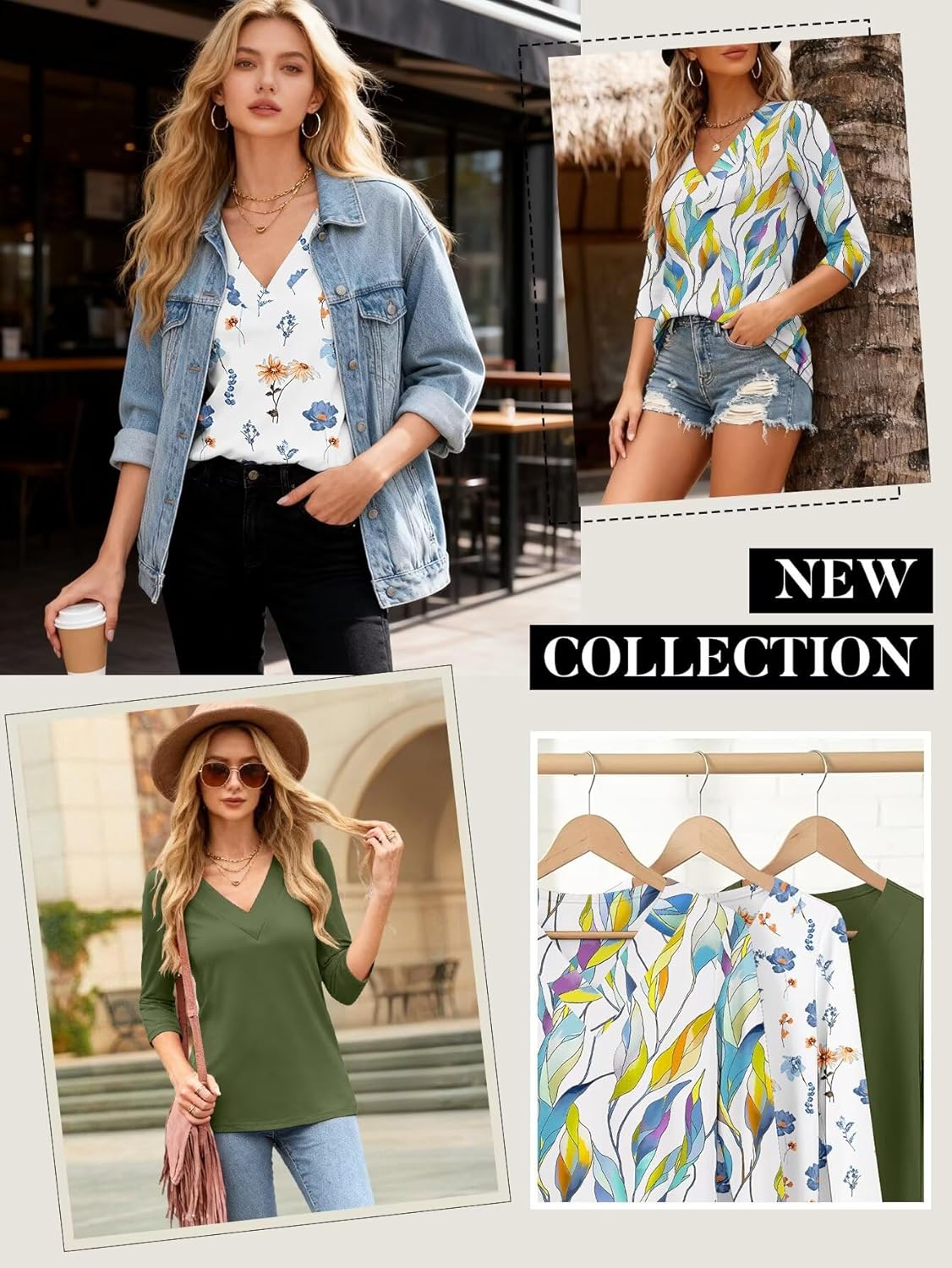 Bliwov 3 Pack Womens Summer Tops V Neck 3/4 Sleeve Loose Tshirts Business Casual Beach Trendy Blouses Spring Clothes Outfit - Image 4