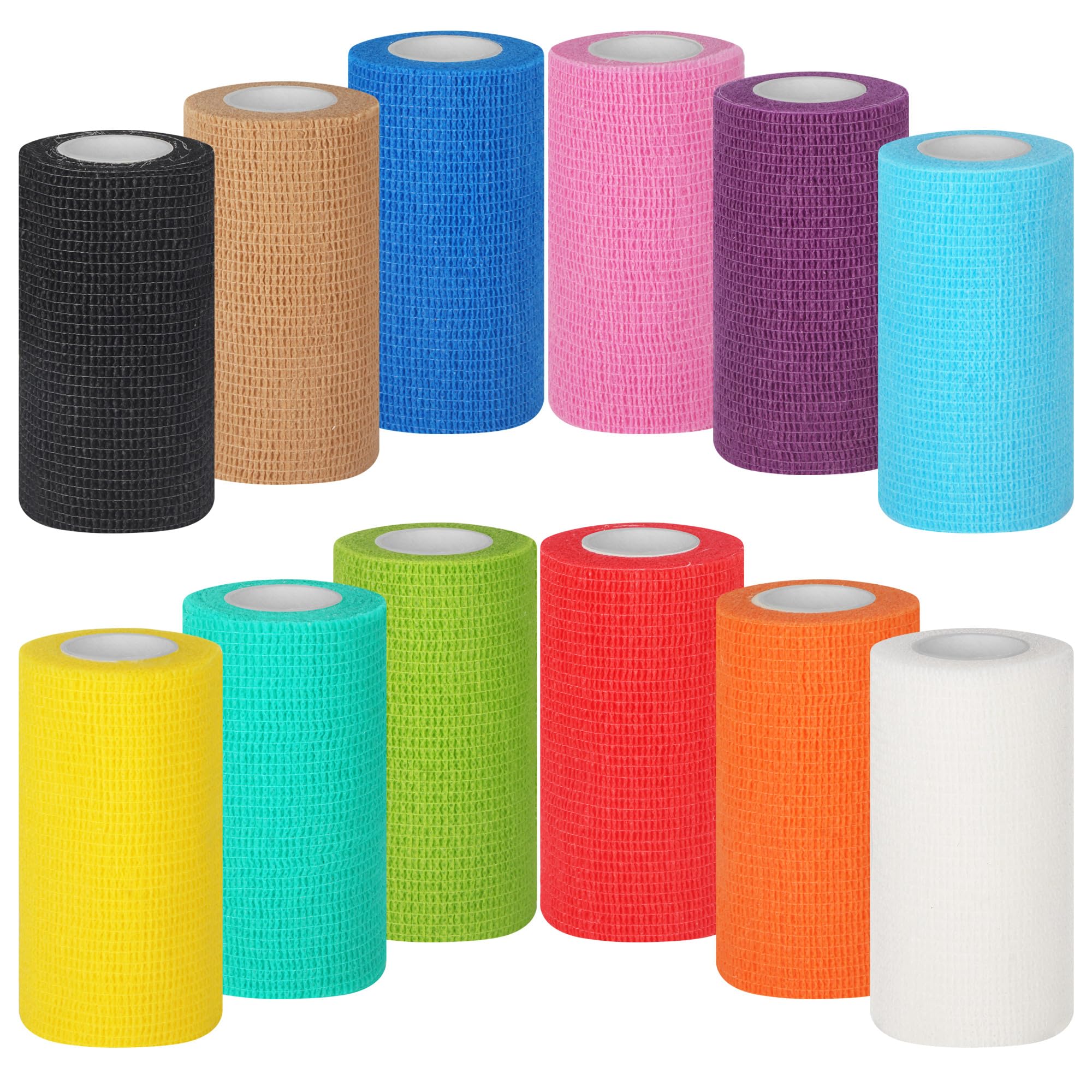 12 Rotoli Benda Elastica Coesiva 10cm x4.5m, Bendaggio Adesiva Sportivo Non Tessuto Autoadesivo Benda Salvapelle Fasciature per Mani, Piedi, Ginocchia, Anche per Bendaggi Veterinari per Animali