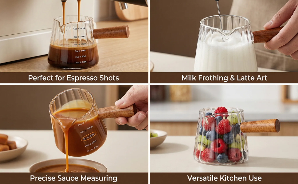 Vaso medidor espresso con mango de madera 6 oz miniatura 7