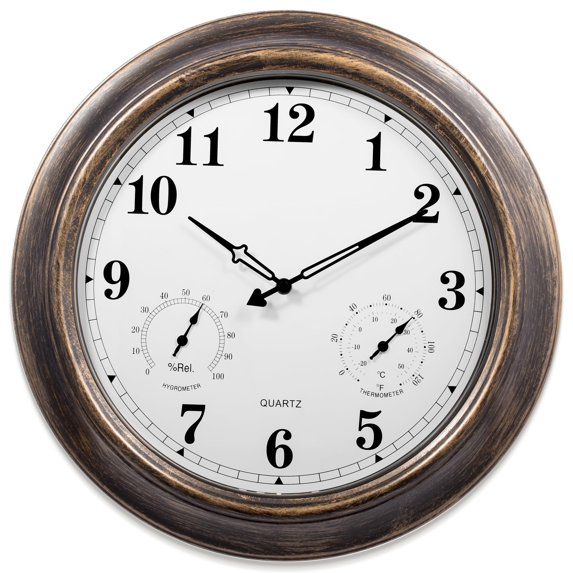 Outdoor Clocks Waterproof, 18 in Large Outdoor Clock for Patio w/Thermometer Hygrometer, Silent Battery Operated Decorative Vintage Wall Clock for Living Room/Bathroom/Pool, Bronze-image-34
