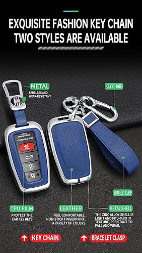 Miniatura 5 de ontto Funda para llave de coche con llavero compatible con Toyota Camry CH-R CHR Prius, Negro Shell-azul