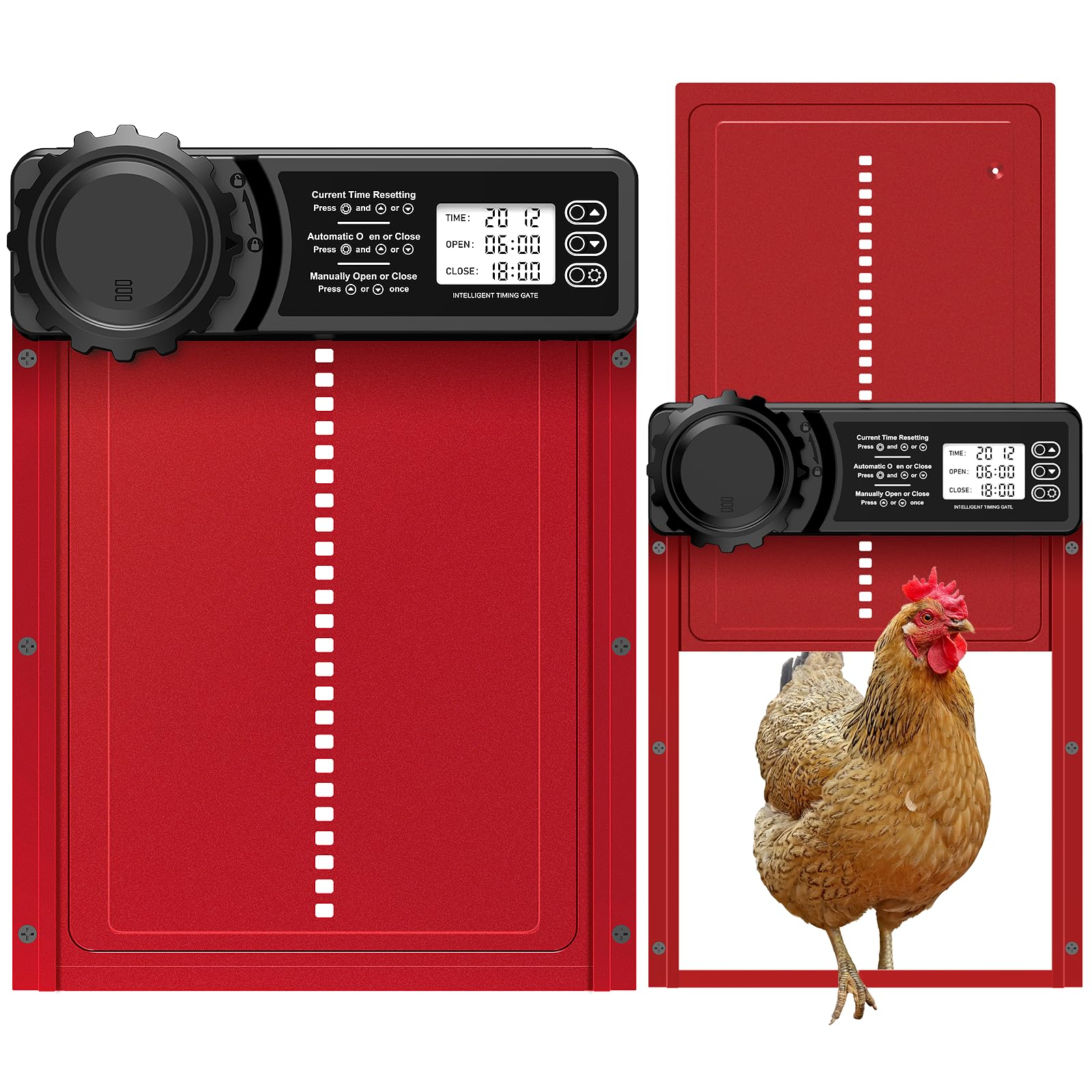 Porta Pollaio Automatico Batteria con Timer | Porta Automatica Pollaio in Alluminio con Display LCD Programmabile Impermeabile, Funzione Anti-pizzico, Apriporta Verticale