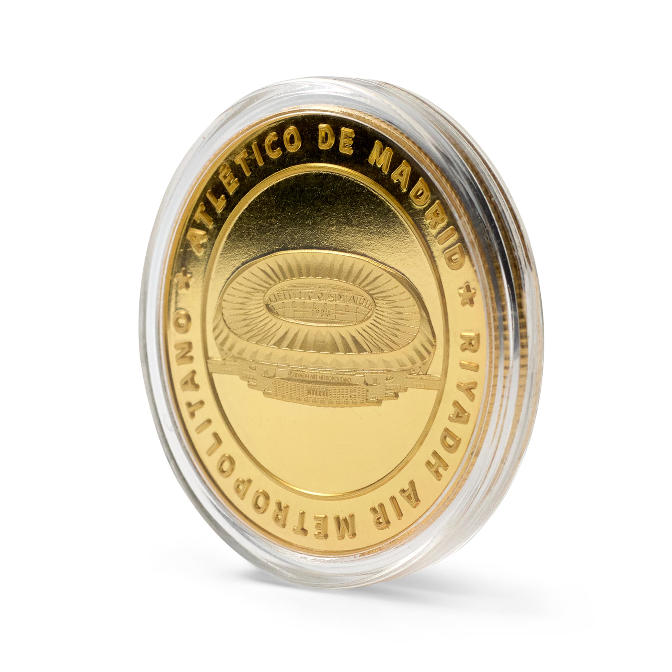Atlético de Madrid - Moneda edición Especial Escudo y Estadio Riyadh Air Metropolitano - Coleccionable - Dorada - Producto Oficial