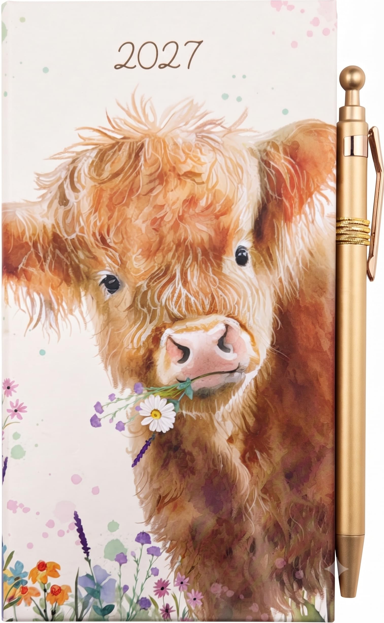 PaulStore 2027 Slim Week To View Diary Gift Slim Diary & Pen Gift Set, WTV (Highland Cow)
