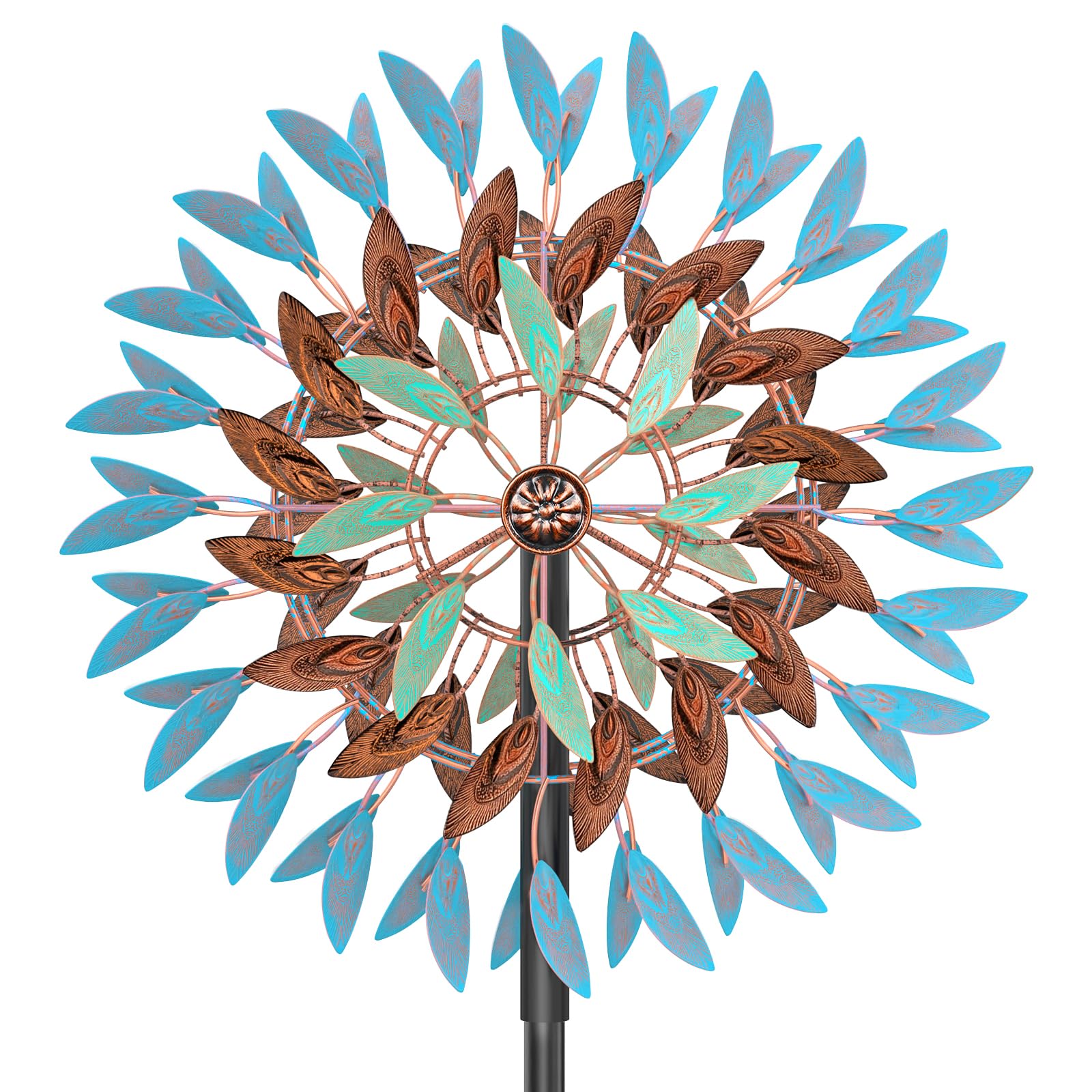 Molino de viento cinético para exteriores, 18.5 pulgadas de ancho x 78.7 pulgadas de alto, molino de viento grande de metal para exteriores con base estable de 5 puntas, giratorio de 360°, 6 cuchillas