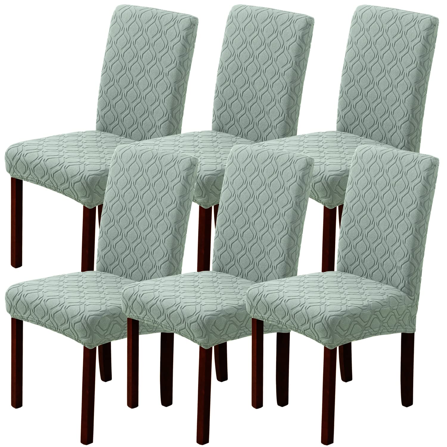 BOGUANG Kitchen Chair Covers Dining Chair Cover,Removable Washable Jacquard Parsons Chair Covers (Bean Green,Set of 6)