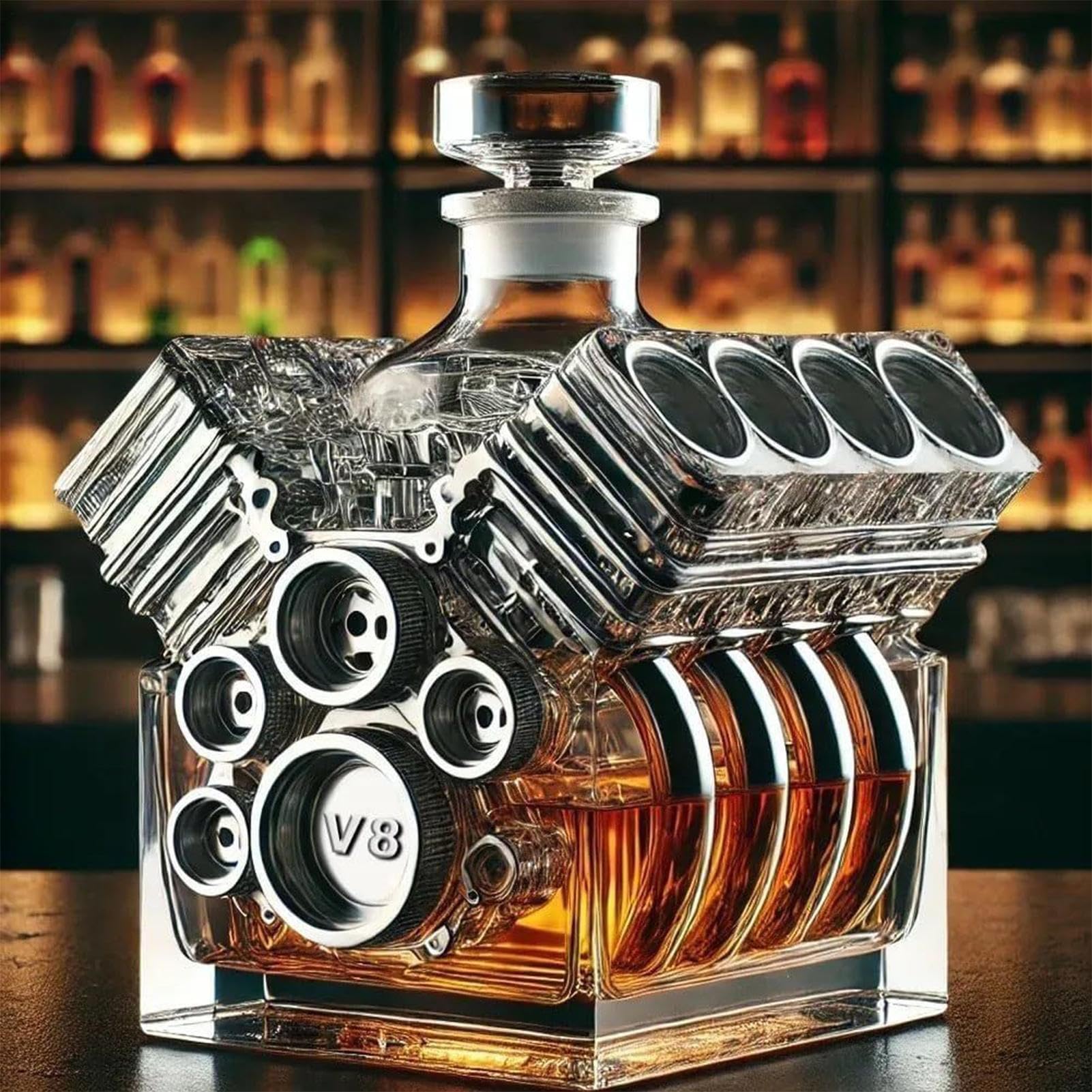 Decanter Brandy – Decanter per whisky con design con motori V8 | Bottiglia di liquore, decorazione per casa e bar, regalo di San Valentino, per tequila bourbon, brandy, strumenti per cocktail di nozze