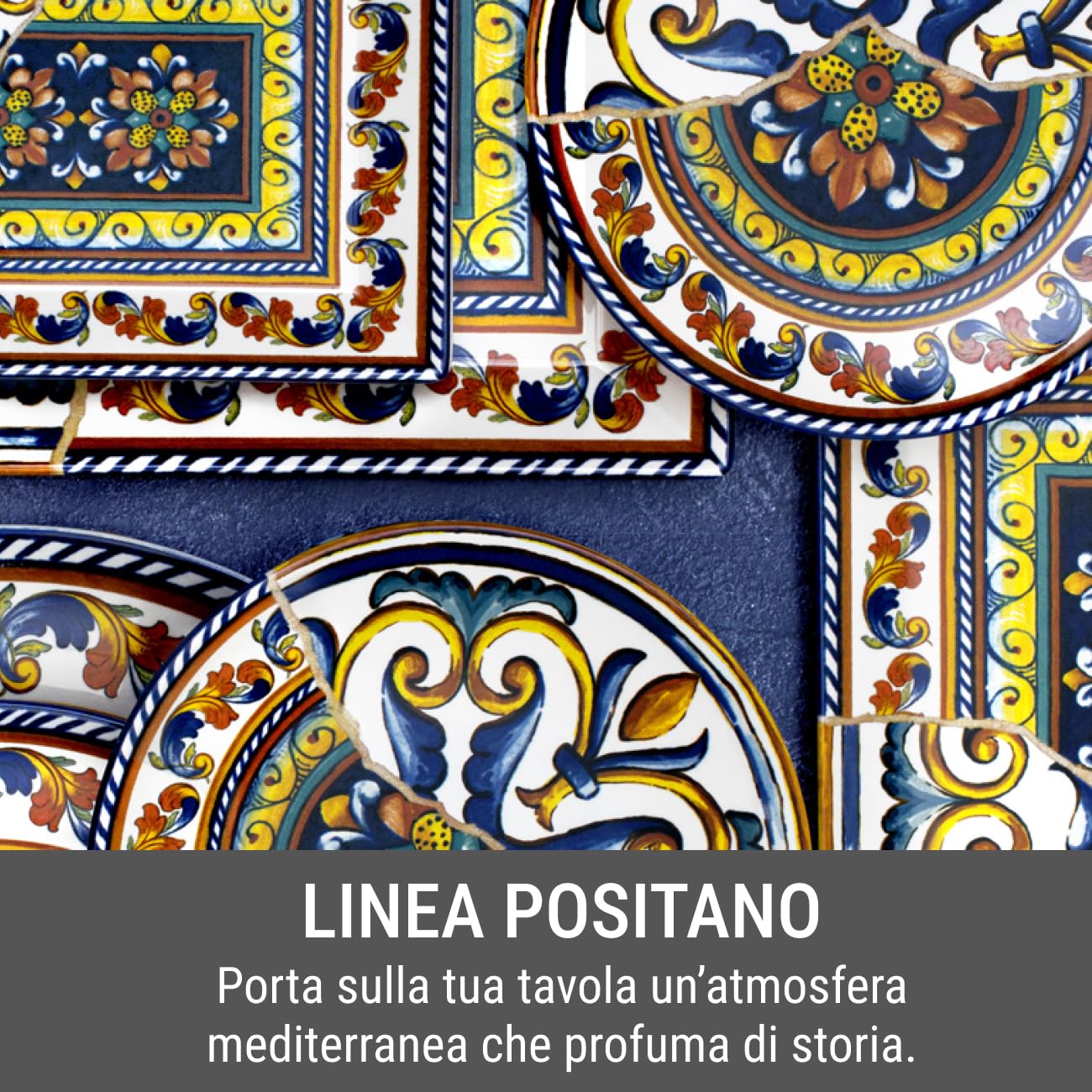 H&H Positano Set 6 Piatti Rettangolari in Stoneware 30x20 cm, Decoro Maioliche Mediterranee, Piatti da Portata per Antipasti e Aperitivi, Lavastoviglie e Microonde