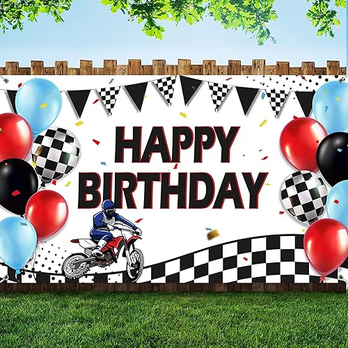 Miniatura 5 de Telón de fondo de motocross para fiesta de cumpleaños, suministros de fiesta de cumpleaños de motocross, pancarta de carreras de motocross, telón de
