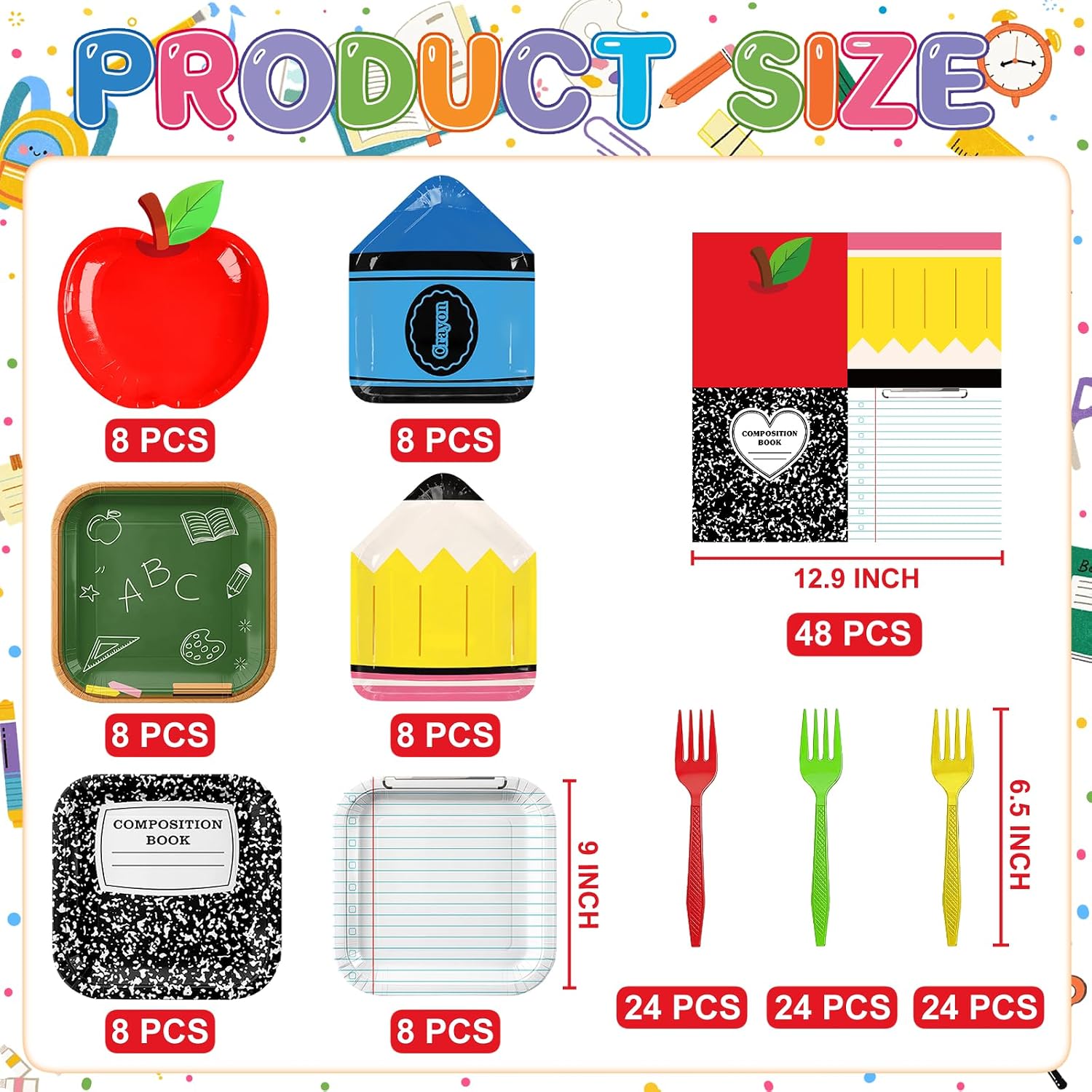 144PCS Welcome Back to School Party Tableware Set Back to School Party Disposable Supplies Include Plate Napkin and Forks for First Day of Classroom Party Dinnerware Decorations