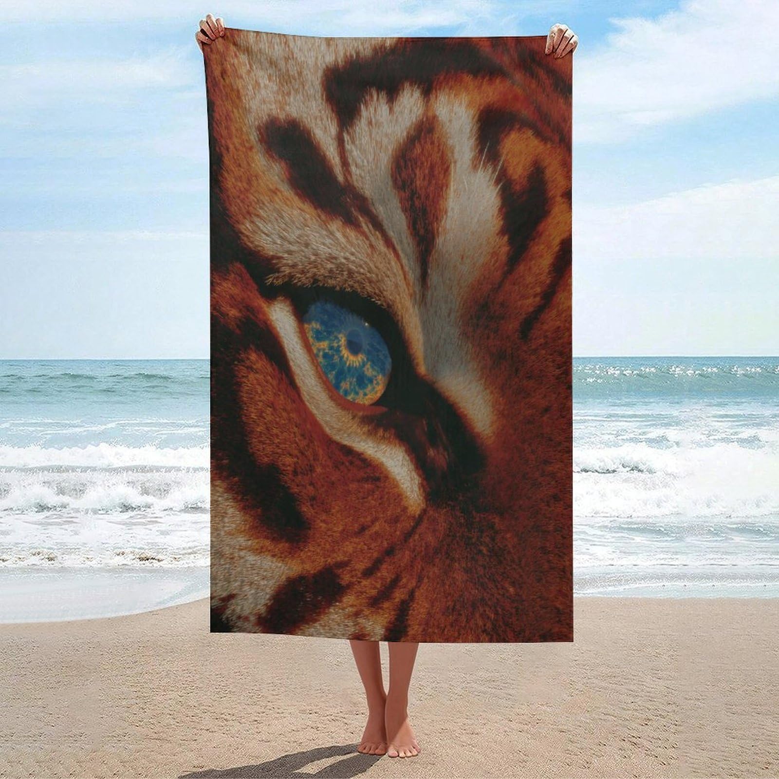 LSRCPD Tiger's Eye Beach Towel Sand Free Microfiber Large Shower Towels Multipurpose Absorbent for Bathroom Pool 130x80 CM