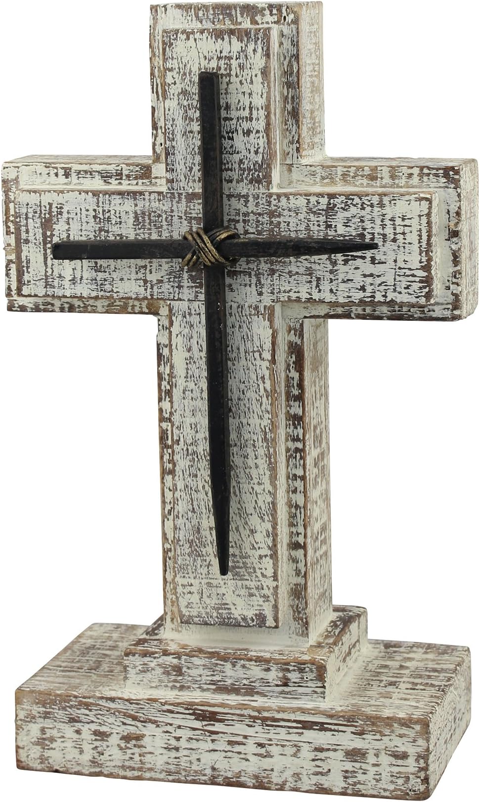 Stonebriar Accents of Faith 9" Wooden Pedestal Cross with Metal Details