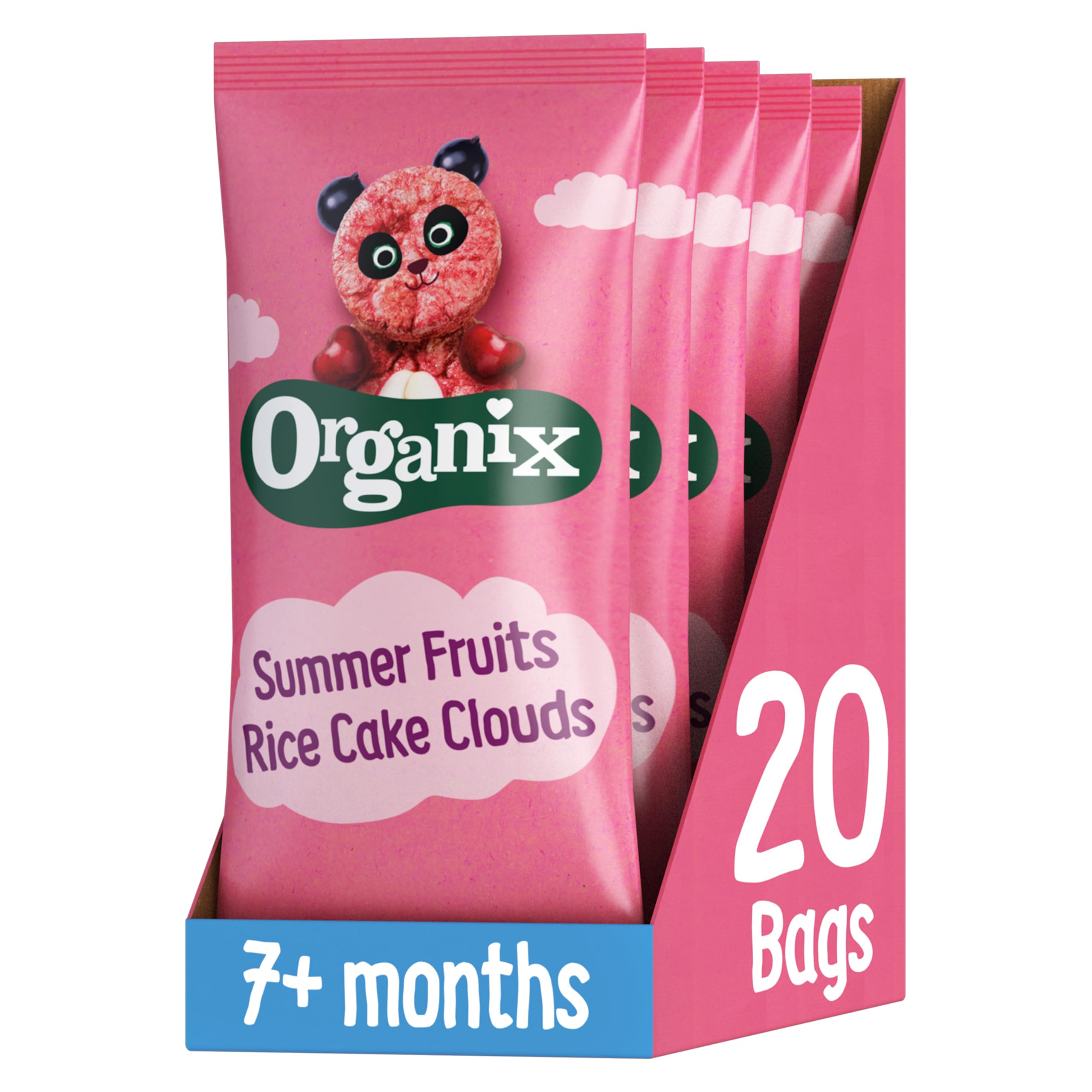 Organix Summer Fruits Rice Cake Clouds, Berry Flavoured Baby Snack, Multipack, 4 x 18 g Bags Per Box (4 Boxes Total)EU OrganicSoil AssociationSoil AssociationSoil Association