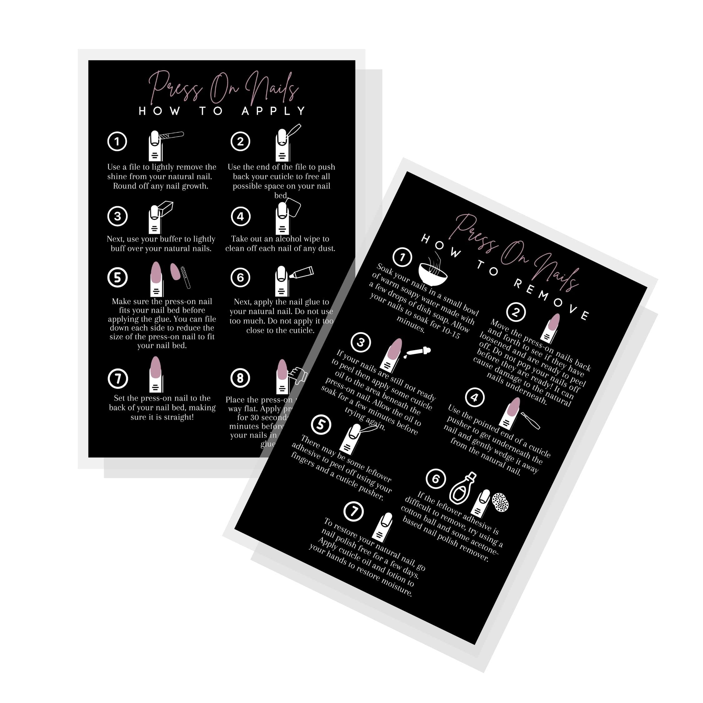 Lashicorn Press-on Nail Instruction Postcard, 30x 4x6'' inch, Black with Rosey Pink Text, Greeting Card