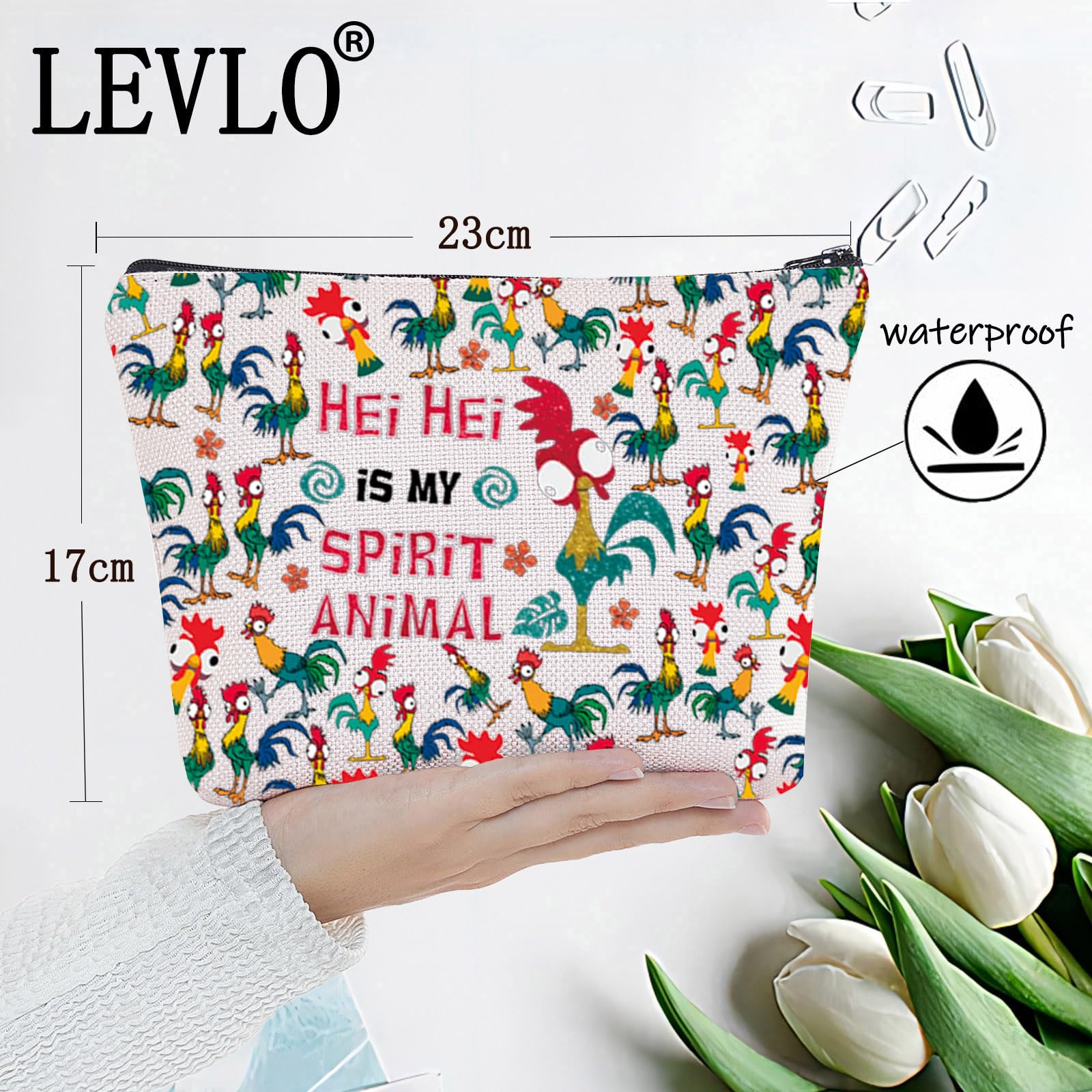 LEVLO Hei Chicken Cosmetic Make Up Bag Chicken Lover Gift Hei Is My Spirit Animal Makeup Zipper Pouch Bag (Hei Hei Full)