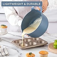 Vista 3 de COOK WITH COLOR Juego de 4 cuencos de plástico apilables para mezclar con boquillas y asas, azul