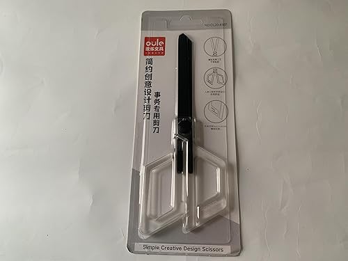 Miniatura 6 de Tijeras de oficina multiusos, mango de acrílico transparente con chapado no adhesivo, cinta negra mate, tijeras de corte de filo, tijeras de