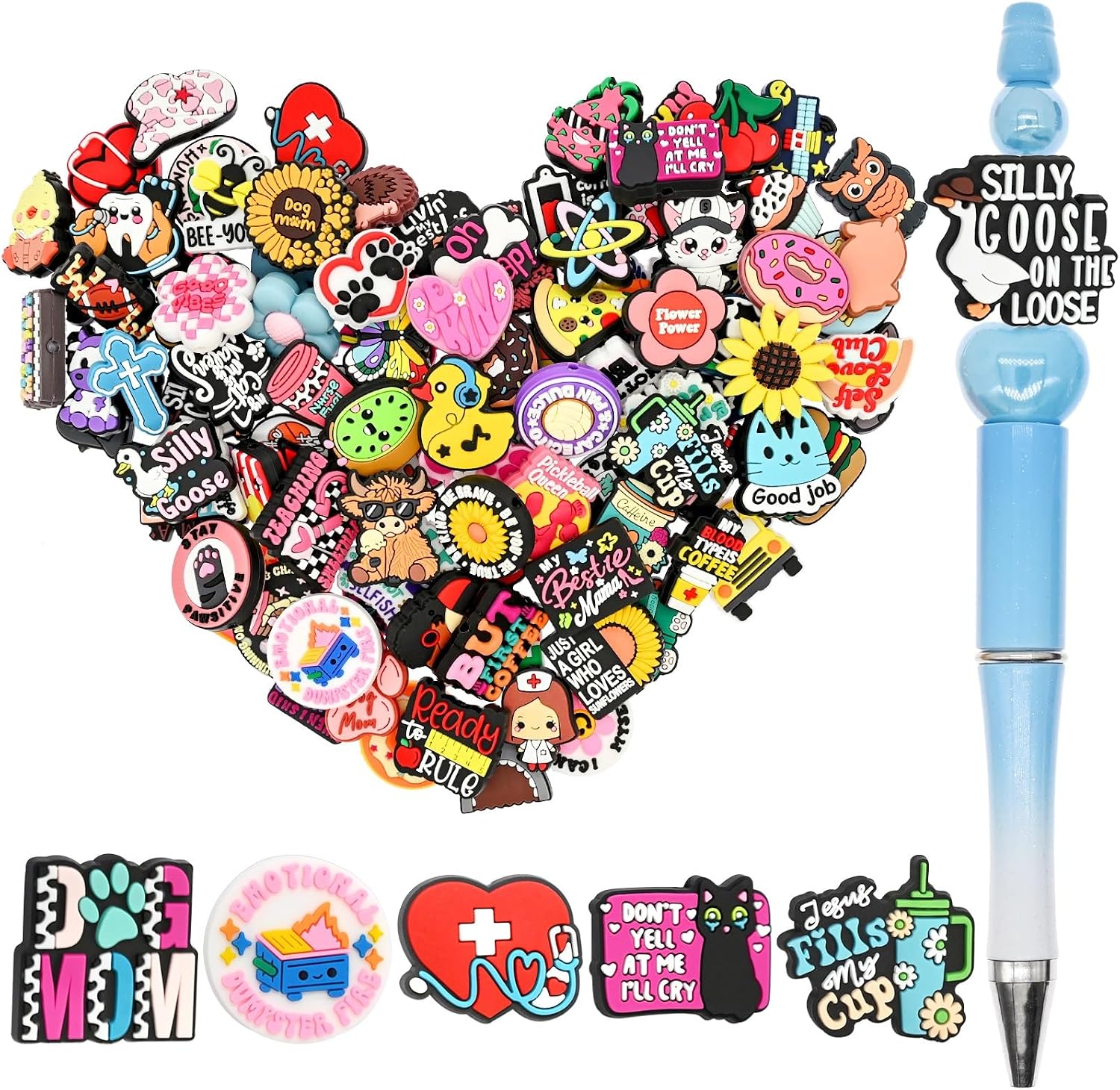 100PCS Silicone Focal Beads Bulk Focal Beads for Keychain Making