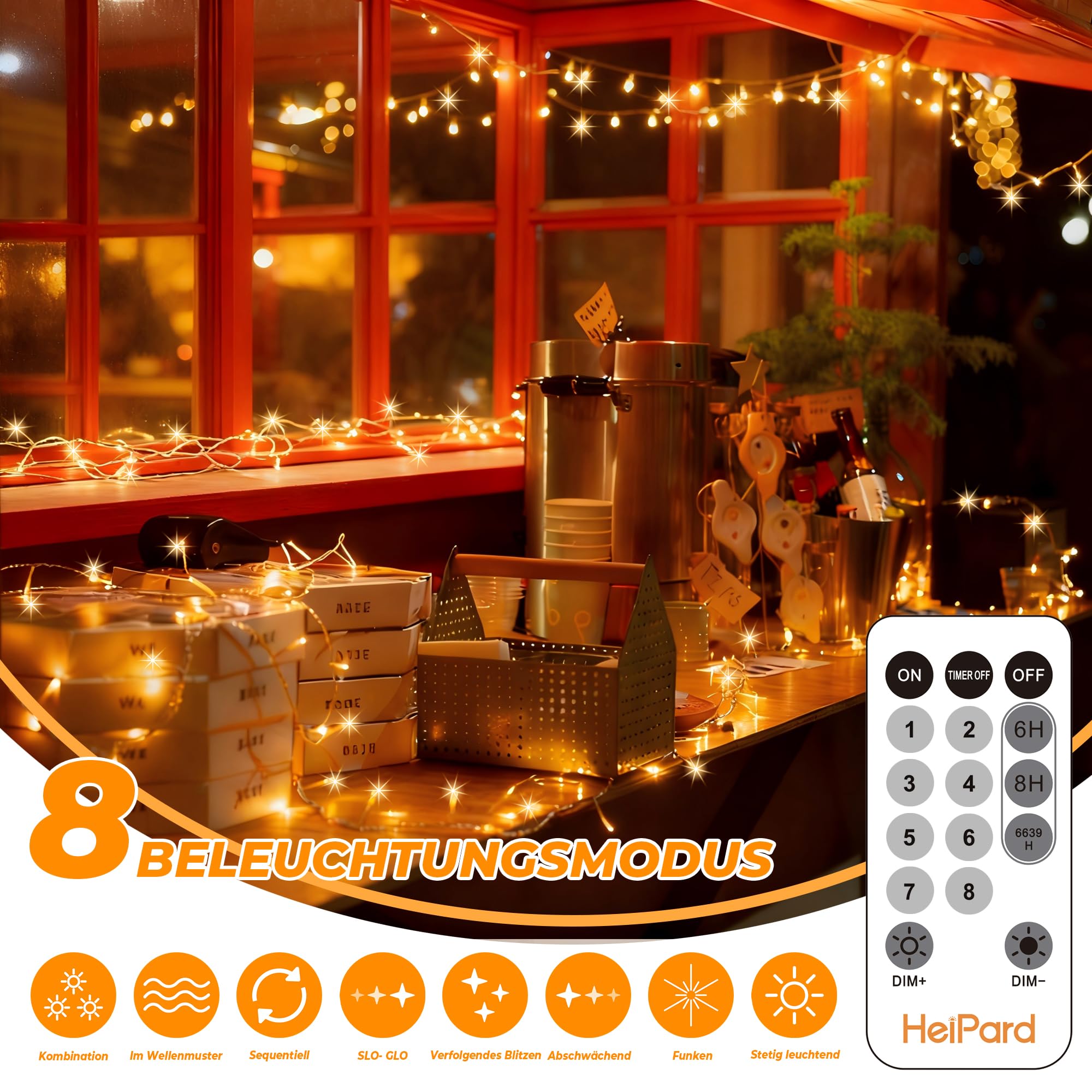 HeiPard Lichterkette Außen Innen 80m 800LED, Warmweiß LED Lichterketten Outdoor Strom mit mit Fernbedienung Timer Dimmbar, 8 Modi IP44 Wasserdicht String Lights für Garten Balkon Hochzeit Party