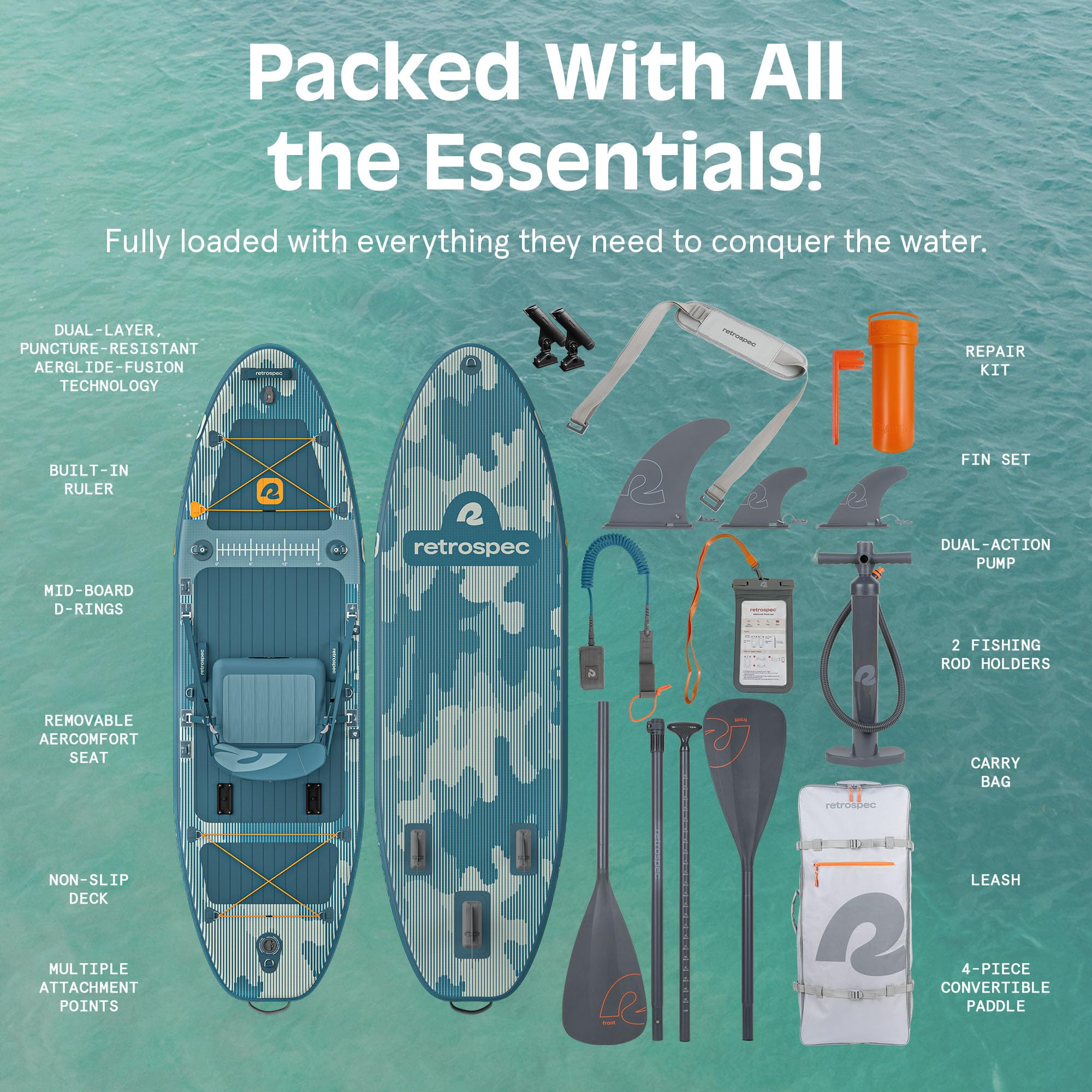 Retrospec June Nano Kids Inflatable Fishing Paddle Board SUP Kayak: 9'6