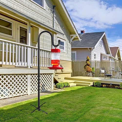 Miniatura 5 de Ganchos de pastor para exteriores, paquete de 2 postes de comedero de pájaros de 94 pulgadas con base de 5 puntas para linterna colgante, comedero