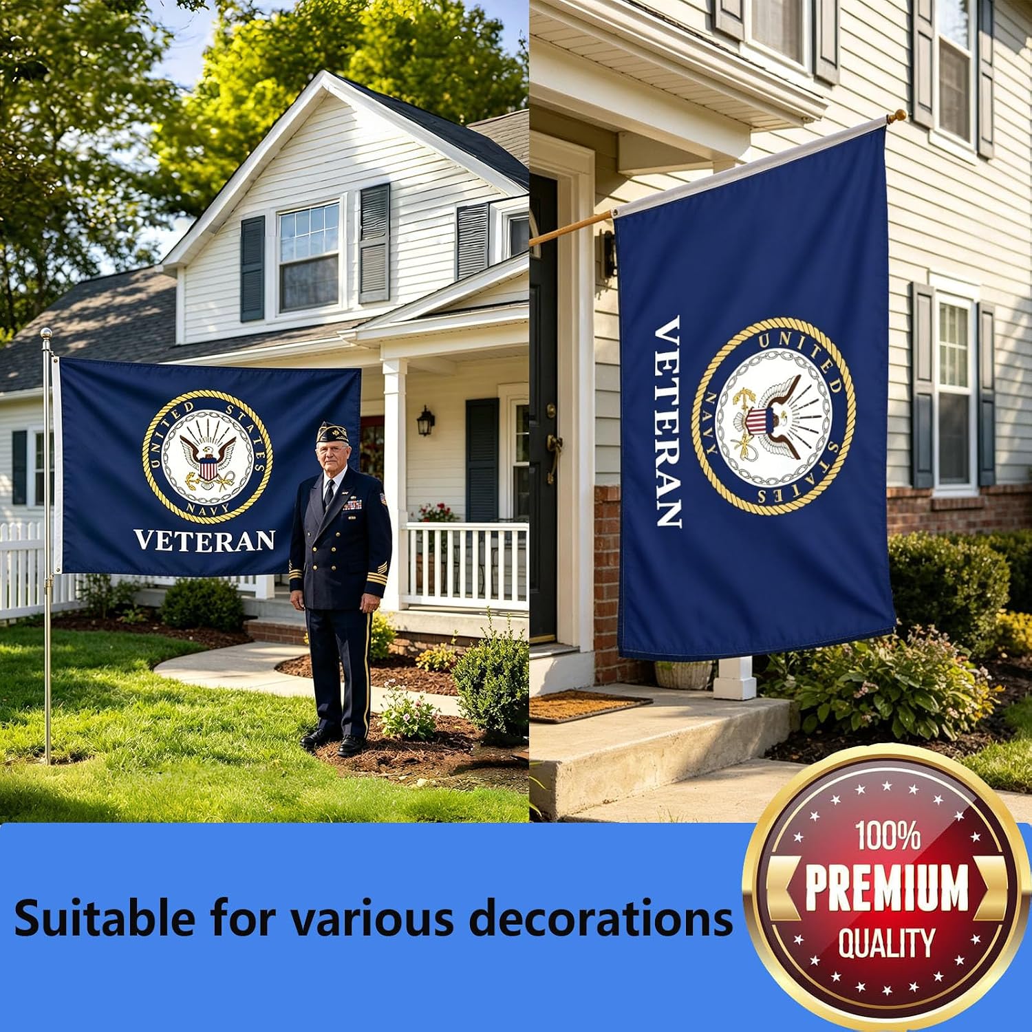 US Veteran Flag 3x5 FT - Triple Layer Double Sided Military Banner, Heavy Duty 210D Polyester with Brass Grommets, Fade Resistant for Outdoor Yard Display