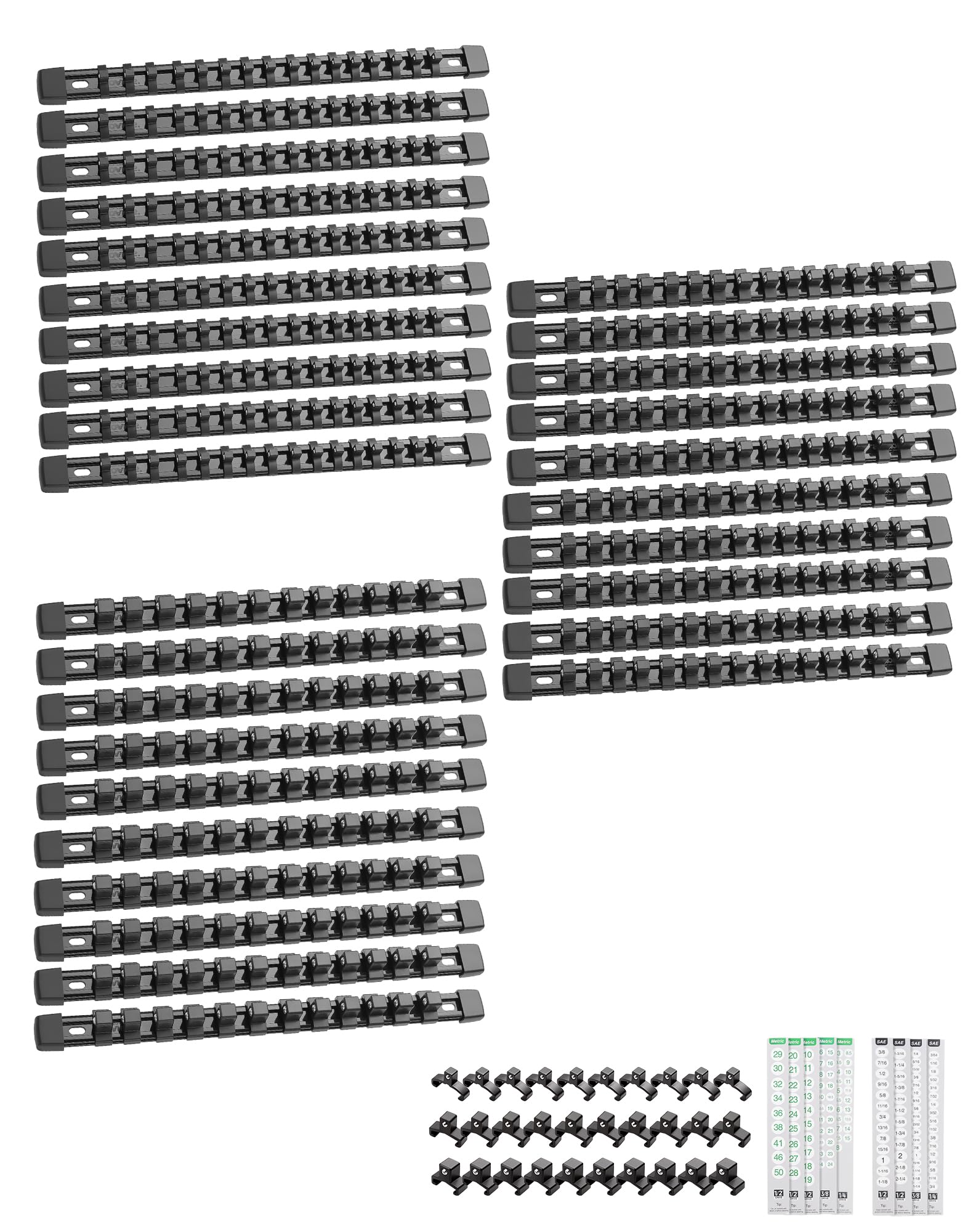 ALOANES 30PC ABS Socket Organizer, Socket Rails Fit 1/2 inch, 3/8 inch and 1/4 inch Drive, Heavy Duty Socket Holders Hold up to 430 Sockets, for Toolbox Drawer and Case(Black)