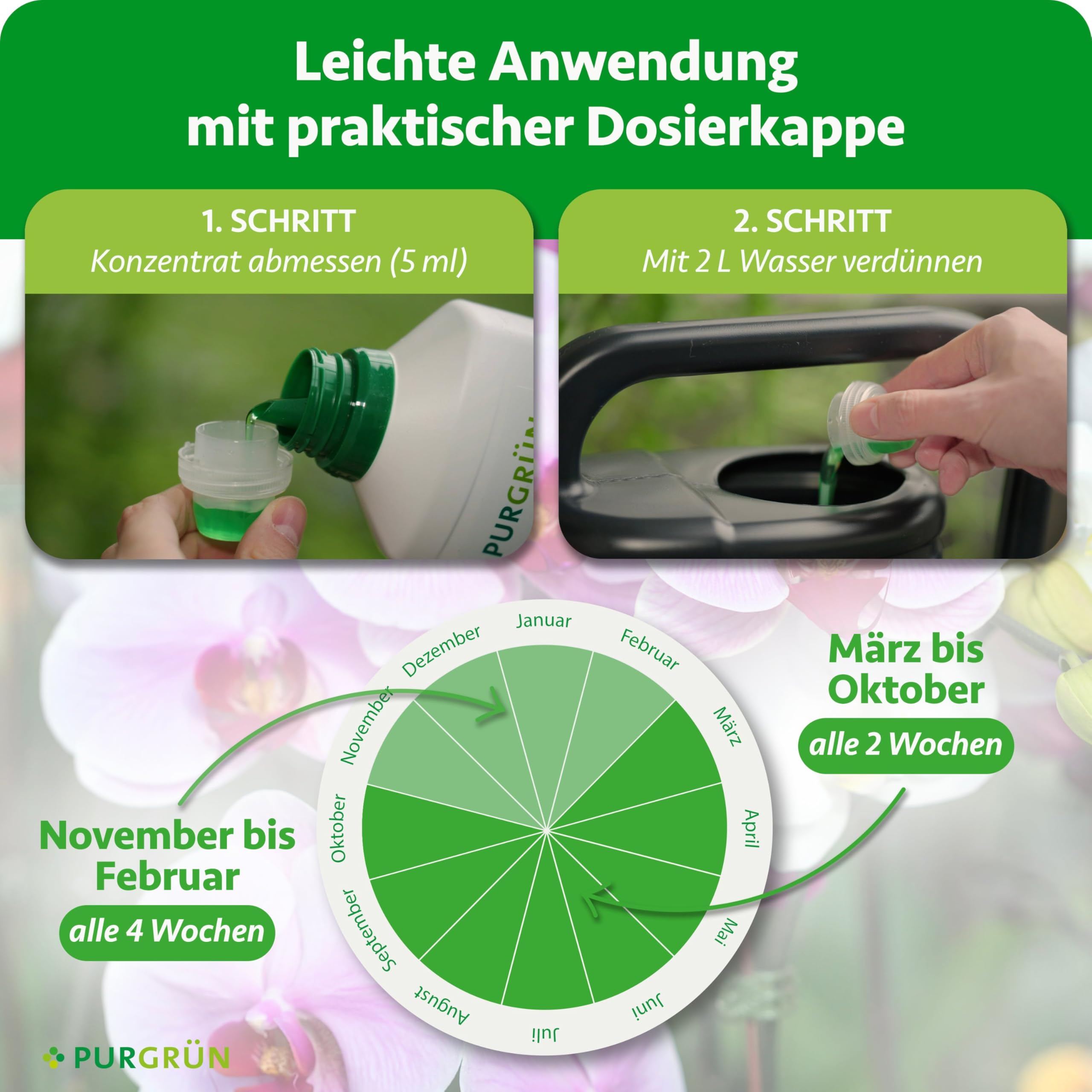 Phalaenopsis-Dünger 1 Liter – Leuchtende Blüten & glänzende Blätter – Schnelle Wirkung mit Spurennährstoffen – Erhöhte Widerstandskraft durch Kalium – Für ca. 400 Liter Gießwasser