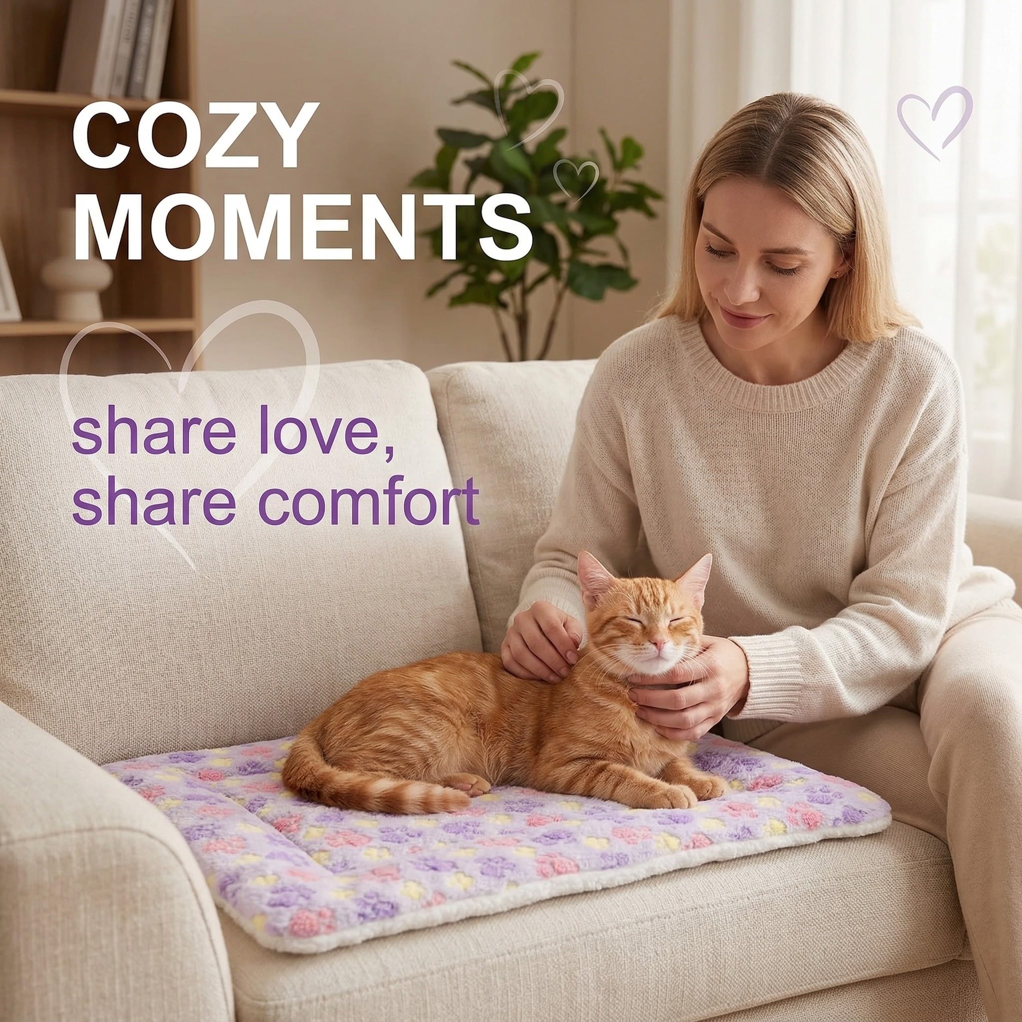 Manta Suave para Perros y Gatos con Estampado de Huellas Moradas, Alfombrilla Mullida y Lavable para Mascotas, Colchón Cómodo para Sofá, Cama y Transportín, Accesorio Versátil de Descanso — view 3