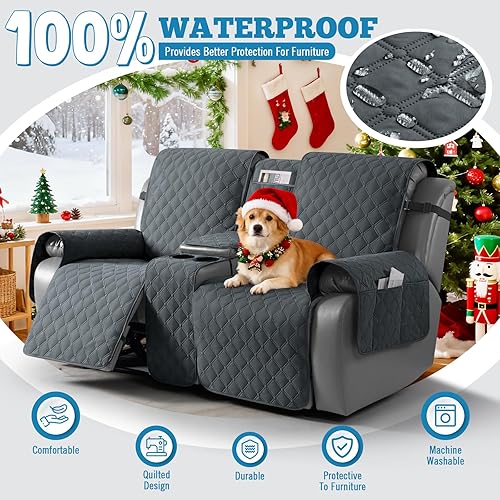 Miniatura 2 de TAOCOCO Funda reclinable 100% impermeable con consola central, funda de sofá reclinable reversible para 2 asientos con correas para las piernas,
