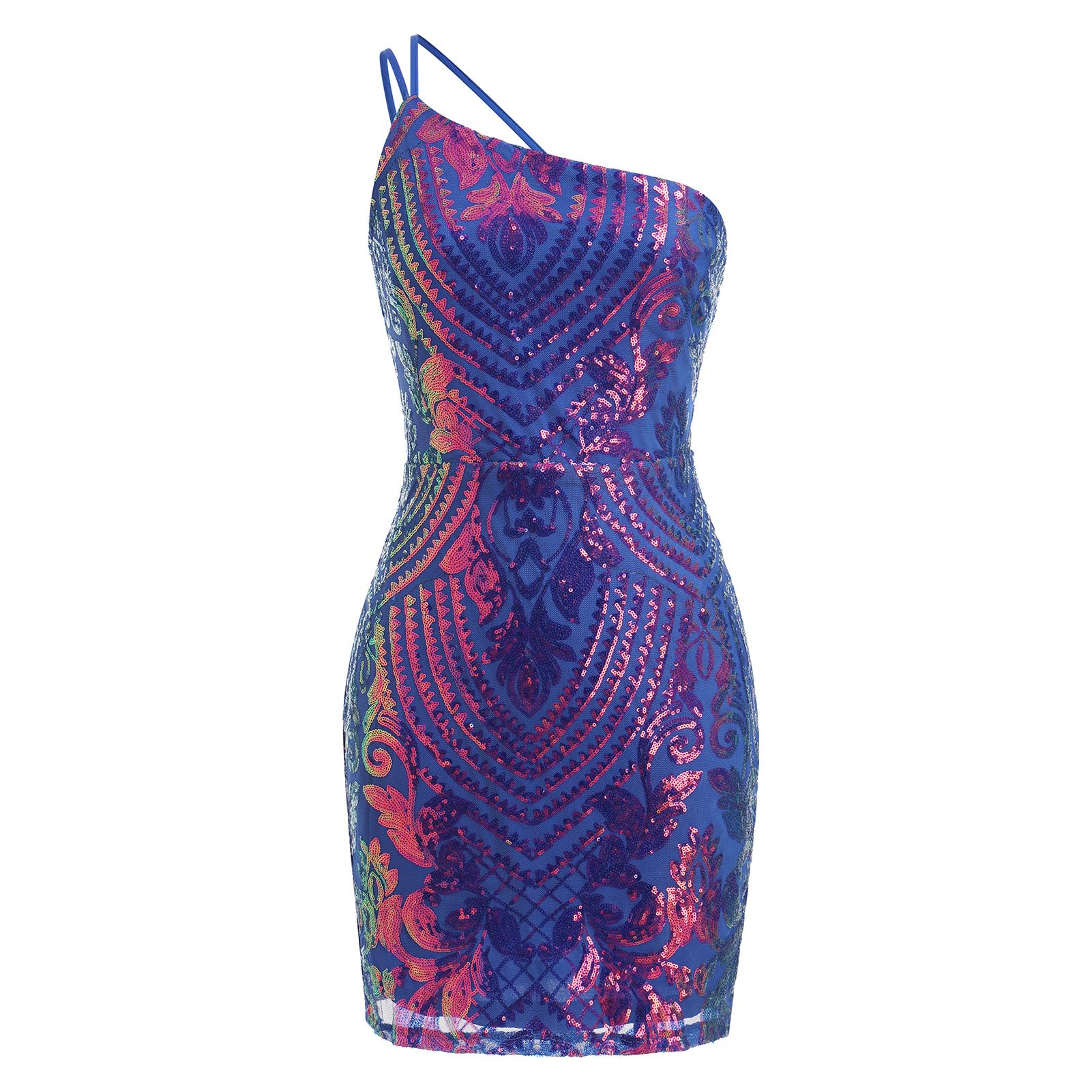ODIZLI Vestido corto de lentejuelas para mujer, vestido de fiesta de noche con un hombro descubierto, con abertura