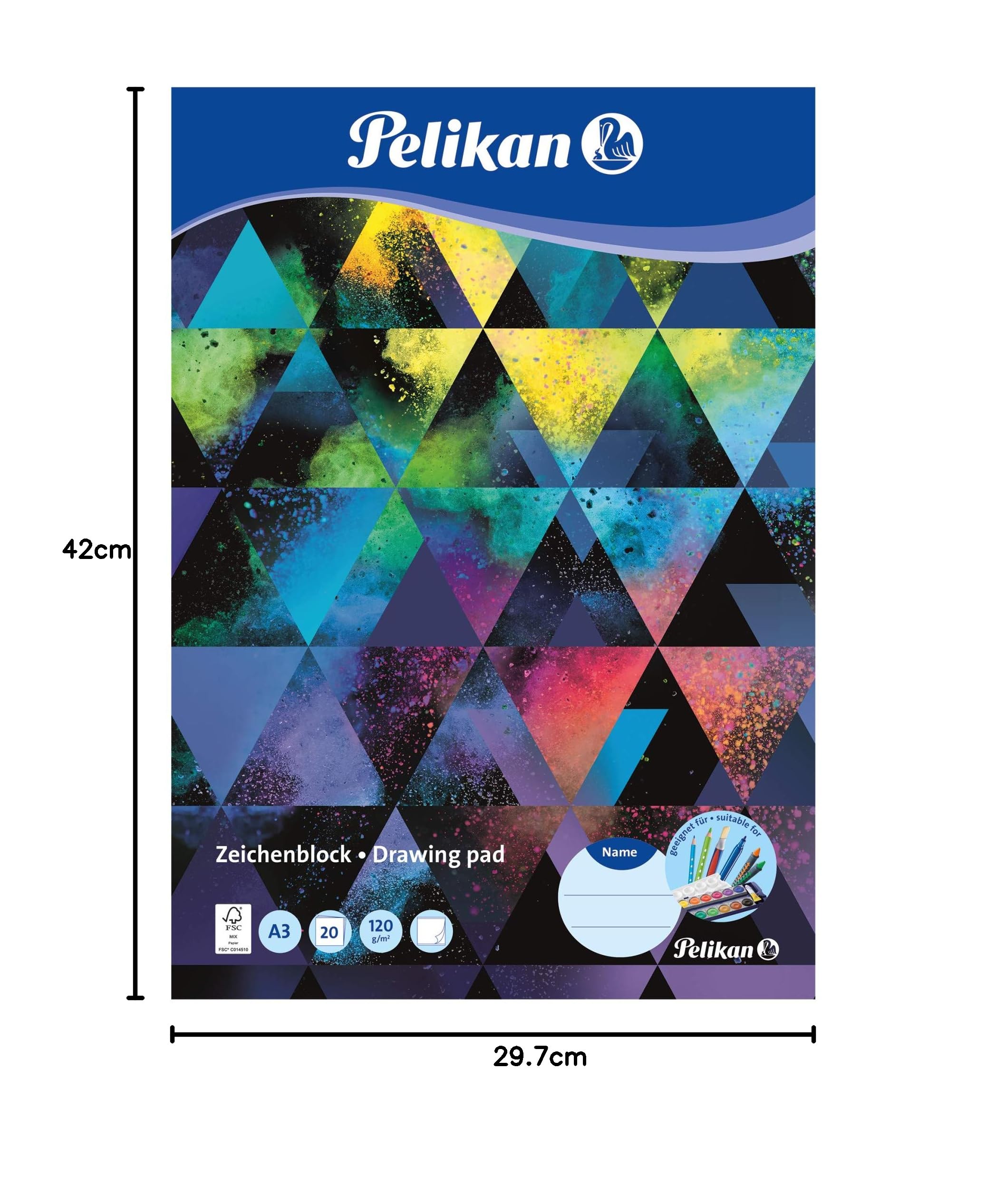 Pelikan 236799 Blok Rysunkowy, Wielokolorowy, A3, 20 Arkuszy